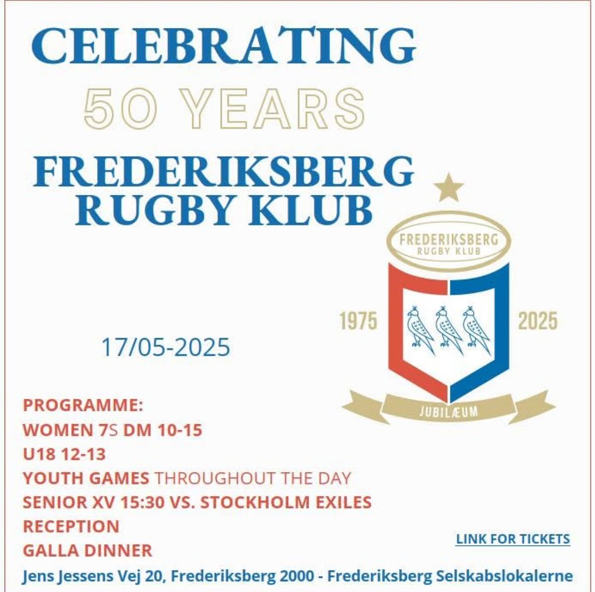 This Saturday, 17th May, GRK players & coaches will join @frederiksbergrugby at their pitches to train together in celebration of their 50th birthday 🏉🎉 #gentofterugbyklub