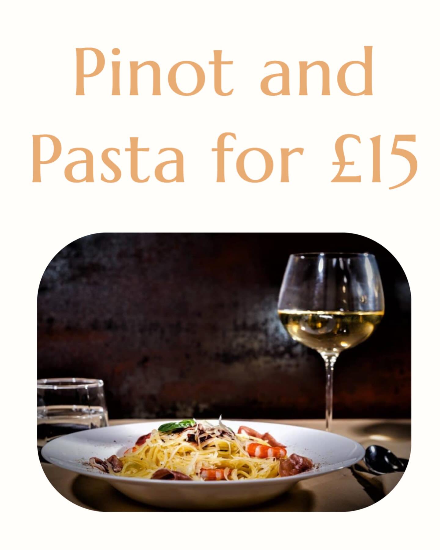 Busy days? No problem. Stop by in the evening, sip on a glass of pinot grigio, and savour our king prawn and chili pasta from 4pm to 9pm
Available Tuesday 13th- Friday 16th May
Pre booking essential
£15 incudes a glass of pinot and King Prawn Pasta
