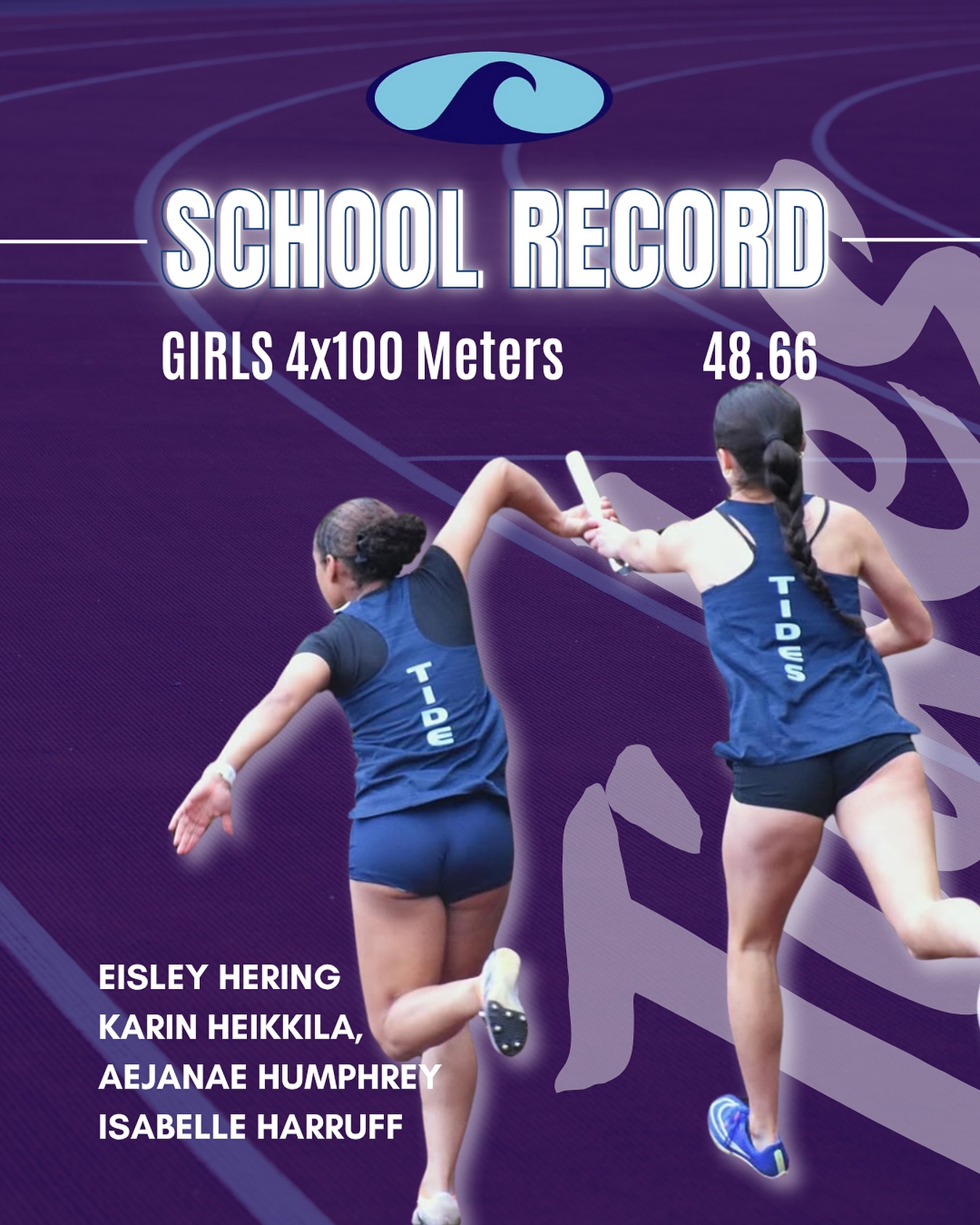 On Day One of the Puget Sound League Meet, the Girls 4x100 Meter Relay of Eisley Hering (10), Karin Heikkila (11), Aejanae Humphrey (12), and Isabelle Harruff (10), set the SCHOOL RECORD 🚨 with a time of 48.66 seconds.
There is still more for this group as they qualified for the District Meet next week with a second place finish.
The previous record was set in 2018 by the team of Maya Hodder, Hannah Carroll, Ashley Aldridge, and Tatum Griffin.
More League Meet action on Thursday, May 15th at Mt. Tahoma High School.