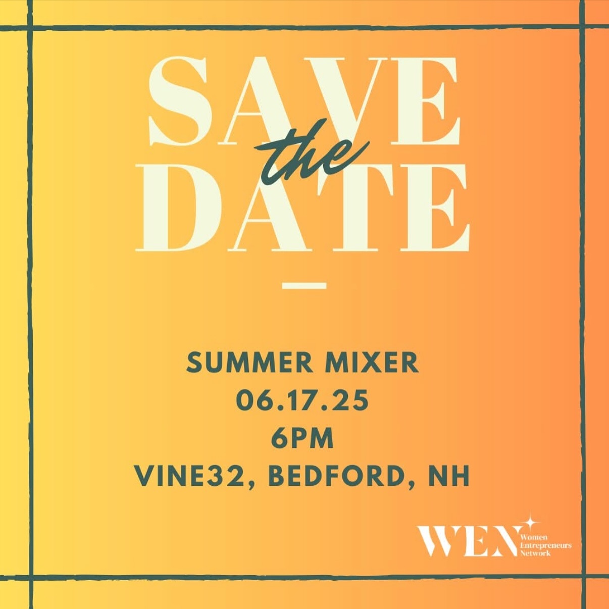 ☀️We’re bringing the summer energy to Vine 32 in Bedford, NH on Tuesday, June 17th for a Women Entrepreneurs Network Summer Mixer you won’t want to miss!
🍷 🧀 Get ready to sip, connect, and celebrate with some of the most inspiring women around.
🗓️More details coming soon—mark your calendars now!
