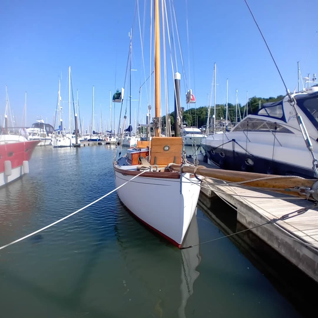 Nancy Blackett finally finished and back afloat, delivered by us to MDL Woolverstone. All new cabin and cockpit coamings, deck and cabin top repairs, new deck beam and other deck beam repairs, topsides repainted, stem repair, new stainless steel water tank fabricated and fitted, fife rail repaired and regalvanised, and deck and cabin top painted. Very spoilt old lady!