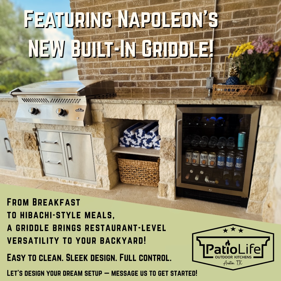 Napoleon has launched their new 700 series built-in griddle, and we’ve already installed it in this sleek custom outdoor kitchen.
🔥 Perfect for pancakes, hibachi, burgers & more - no pans required!
If you’ve been thinking about upgrading your patio set up, this is your sign. Let’s design something you’ll use your round.
Contact us right away to get started!
#OutdoorKitchen #BackyardGoals #GriddleLife #NapoleonGrill #CustomOutdoorKitchen
#TexasPatios #RoundRockTX #AustinTXHomes #GrillSeason #BackyardUpgrade #teppanyaki