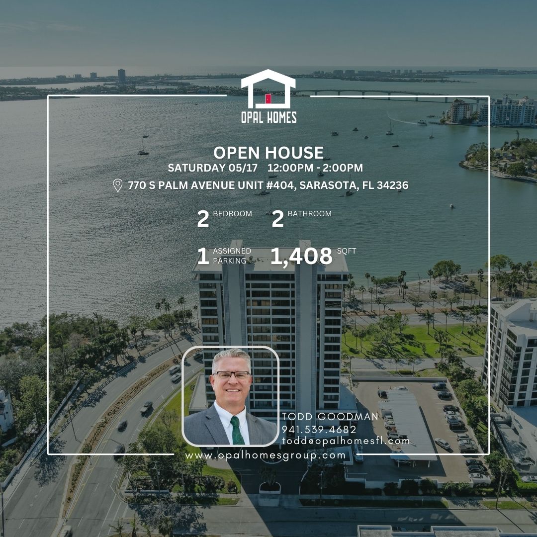 🏡 OPEN HOUSE 🏡🌟 SATURDAY 05/17 | 12:00PM-2:00PM🌟🏡
📍770 S PALM AVENUE Unit #404, SARASOTA, Florida 34236
🌅Join us on Saturday, May 17! 🌊Experience luxury waterfront living in this immaculate 2-bedroom, 2-bathroom condo on the 4th floor of the prestigious Embassy House in Sarasota! 🌇🏖️ With breathtaking panoramic views of Sarasota Bay and Bayfront Park, this beautifully designed home is bathed in natural light ☀️ and features Spanish tile flooring, remote-controlled shades, and an open-concept layout leading to a private balcony with stunning vistas.
The stylish chef’s kitchen boasts brand-new cabinetry and designer lighting, while the serene primary suite offers high-end finishes and a spa-like en suite bath. Embassy House residents enjoy top-tier amenities, including a saltwater pool, gym, herb garden, and outdoor grilling area.
Just minutes from fine dining, 🍷🍽️ art galleries, 🖼️ and world-class beaches, 🏝️ this is Sarasota living at its finest!
☎️941.539.4682
📧todd@opalhomesfl.com
#OpenHouse #improvedprice #LuxuryLiving #WaterfrontViews #sarasotarealestate #dreamhome #embassyhouse #floridalifestyle #waterfrontproperty #sarasotabay #bayfrontpark