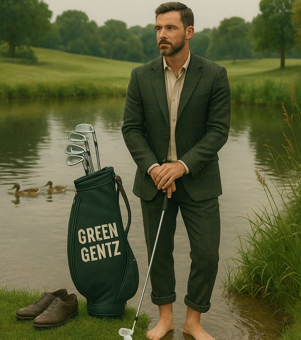 They say golf is 90% mental… and the rest is all in the tweed.
Because when you’re wrapped in finely woven heritage — dark green checks, light blue lines, and a bit of linen charm underneath — even a ball in the drink feels like part of the plan.
Sure, tweed won’t do the swing for you. But it sets the tone, demands respect, and adds just enough swagger to make even the ducks take notice.
At Green Gentz, we believe style and sustainability go hand in hand — preferably in vintage brogues. Or barefoot, if the shot demands it.
#TweedAndTrue #GreenGentz #PrelovedQuality #GolfWithCharacter #tweed #preloved #menswear #golf AI picture