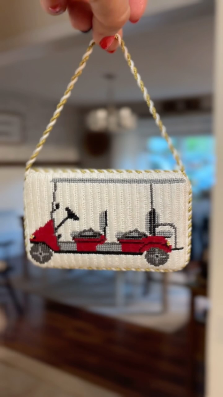 Happy Mother’s Day to my sister via the Frances Abel “To the Beach Please! 6 Seater Cart” finished as a door hanger with Liberty fabric on the back. Background is the timeless corduroy stitch.
Really makes me think we should have some kind of database where we all contribute our projects so others can see how a canvas is finished?!