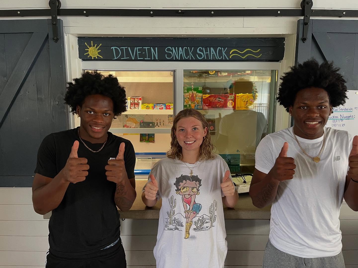 The Dive In Snack Shack is open for business
Meet Annalise (Snack Shack Manager, Jerome (left) and Josh (right)
Please stop in for a snack. || Julieta and Sara wishing all Moms a Happy Mothers Day. Come see us! We’re open and ready for a great day at SRC!