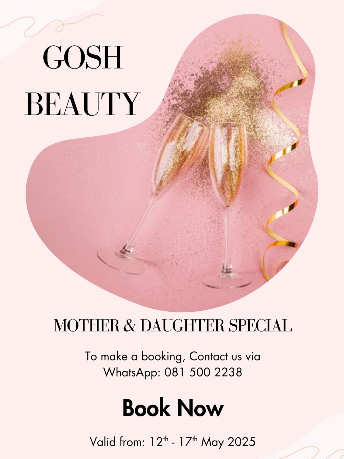 Celebrate your Mom at Gosh Beauty ❤️.
Treat the most special ladie in your life with a well deserve pamper package 🥂
To make a booking contact our business whatapp nr 081 500 2238