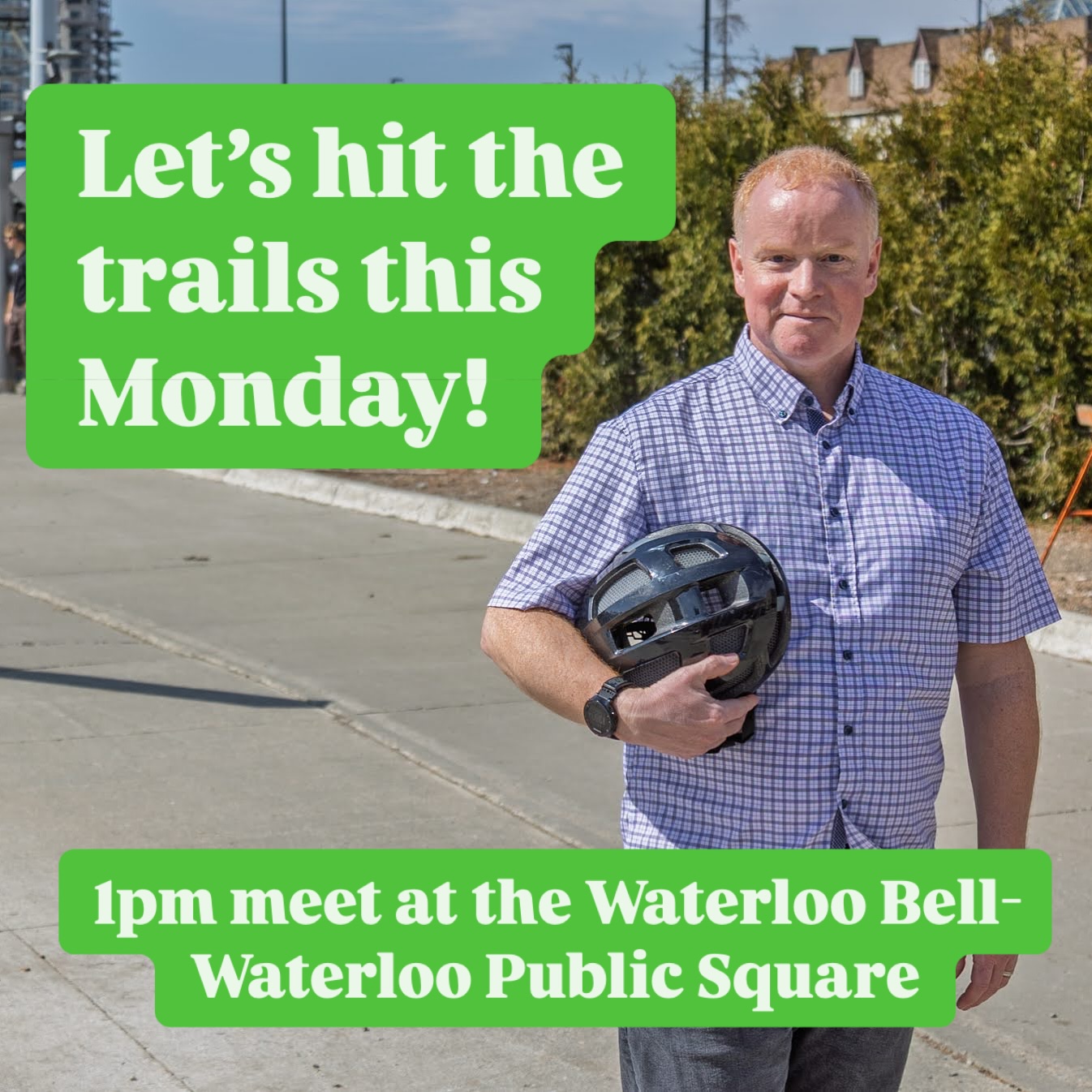 Everyone welcome! Monday May 19th join me for a ride from Waterloo Public Square to St Jacob’s village for a coffee and back. 🚴☕️
I’ll be the one in green plaid and a bike helmet hanging around the Waterloo Bell at 1pm. 😉
We’ll hit Laurel Trail, Market Trail, and Heath Valley Trail to keep us off the roads.