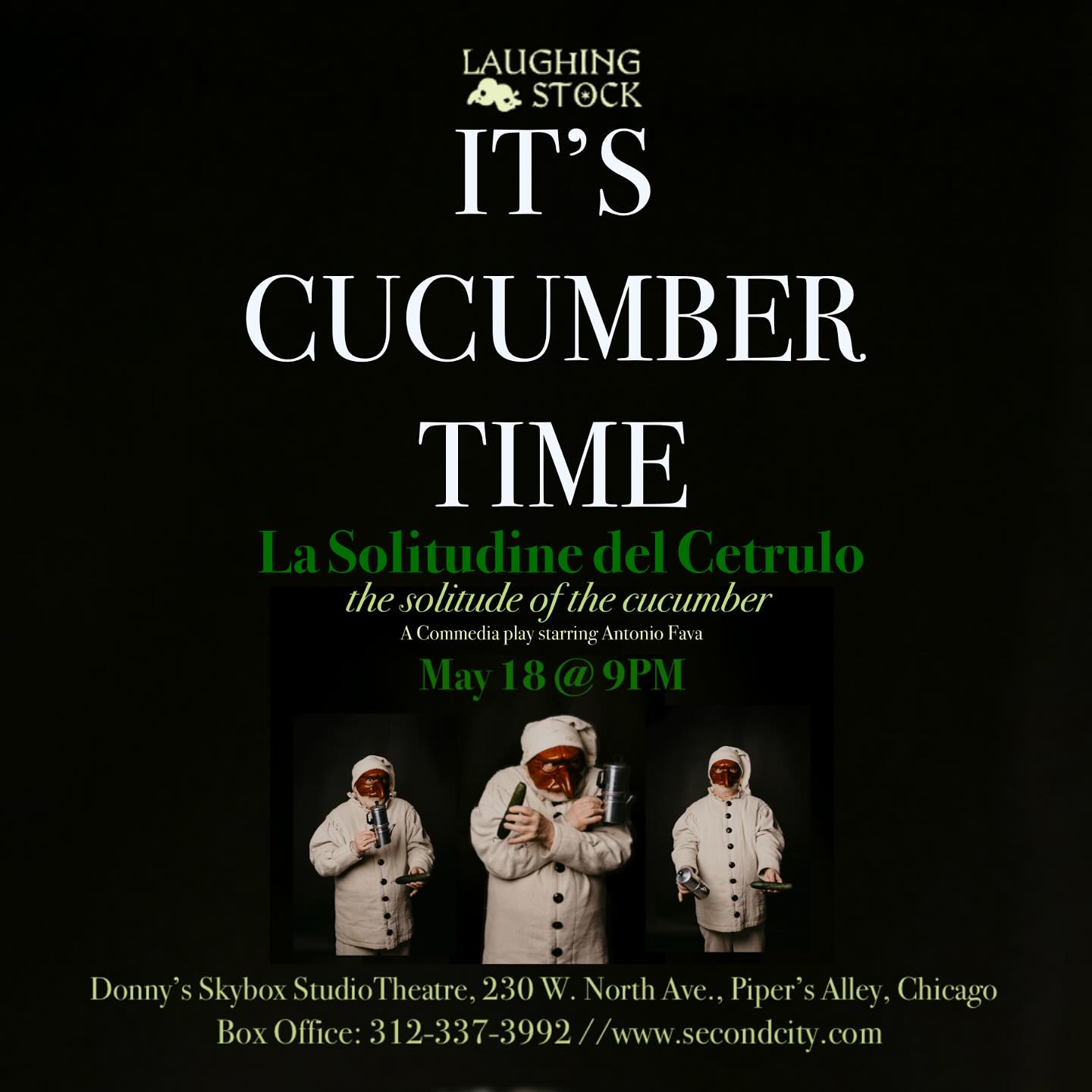 Last chance to see a master at work! Today (5/18) @9pm - enjoy 75 minutes of Commedia dell’Arte indoors, near a bar. What better way to end the week? Tickets at www.secondcity.com or www.laughingstockchi.com. See you soon! #commediadellarte #comicmask #masks #italianinchicago #pulcinella #workshop #lectures #performance #chicagotheatre #clown
