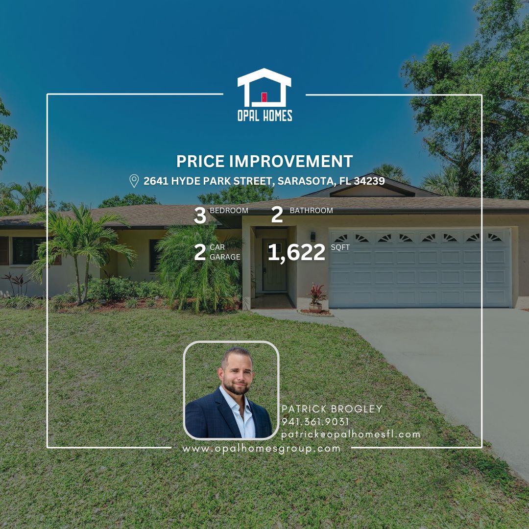 🏡 PRICE IMPROVEMENT ALERT! 🌟
📍2641 HYDE PARK STREET, SARASOTA, Florida 34239
🌐https://tours.vtourhomes.com/2641hydeparkstsarasotafl
📣💲Now is the perfect time to make your move! This beautifully maintained 3-bedroom, 2-bath home in the heart of Sarasota just got even more appealing with a new, improved price!
✨ Backyard access to Arlington Park - literally walk out your own private gate into one of Sarasota’s most beloved green spaces. Set on nearly 1/3 of an acre within the city limits, this rare find offers space, privacy, and unmatched convenience.
🏖️ Just minutes from Siesta Key Beach, Downtown Sarasota, and top-rated schools, this home blends the best of Florida living with urban accessibility. Whether you’re looking for a family home, an investment opportunity with short-term rental flexibility, or your own peaceful retreat, this home checks all the boxes.
💫 With recent upgrades, including hurricane-impact windows and doors, new HVAC, and a spacious yard ready for a pool, this property has endless potential.
📍2 blocks from Sarasota Memorial Hospital
📍Zoned for A+ schools
📍Projected gross revenue up to $99K annually
🎉 New price. Prime location. Private park access.
📩 Now offered at a new, improved price!
☎️941.361.9031
📩 patrick@opalhomesfl.com
#sarasotarealestate #arlingtonpark #priceimprovement #floridaliving #siestakey #downtownsarasota #realtor #housegoals