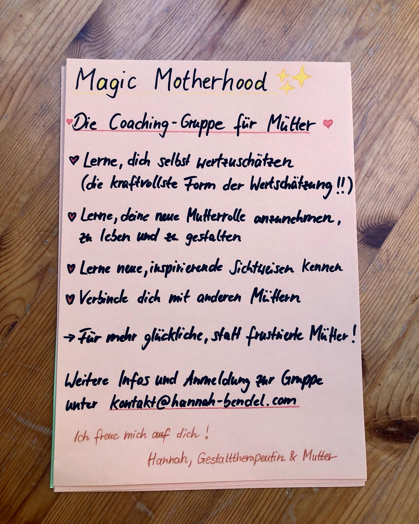 ✨ Magic Motherhood ✨ Die Coaching-Gruppe für Mütter in Köln!
Für mehr glückliche statt frustrierte Mütter ❤️
Weitere Infos und Anmeldung unter kontakt@hannah-bendel.com
Ich freue mich auf euch!
#mutterschaft #glücklichemütter #selbstwertschätzung #elternwerdenpaarbleiben #verbindungmitanderenmüttern #müttergruppe