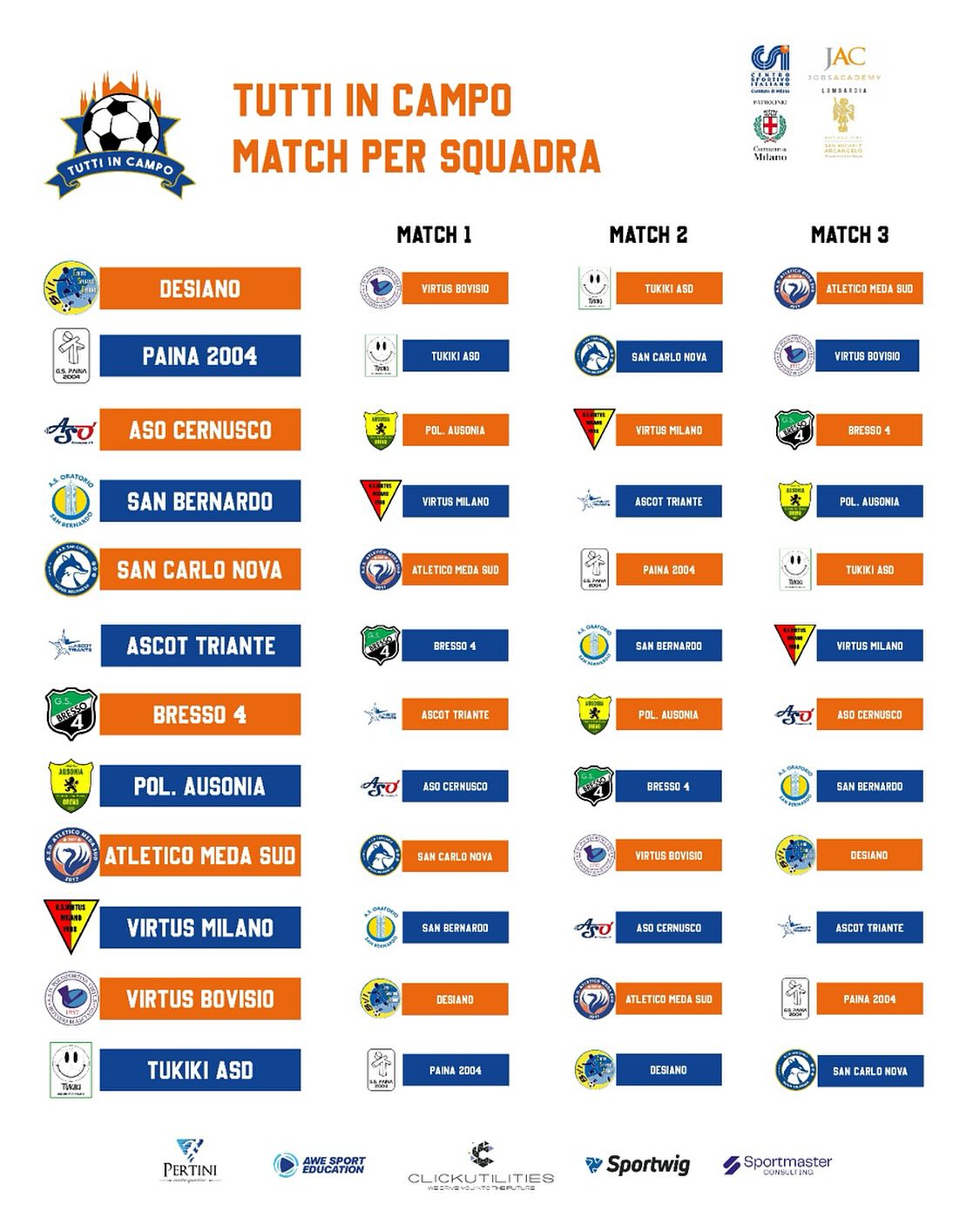Ci siamo!💣
Ecco il tabellone ufficiale del torneo Tutti In Campo🏆
Le squadre scaldano i motori🔥⚽
#csi #csimilano #tuttincampo #coppacalciointegrato #calciointegrato
