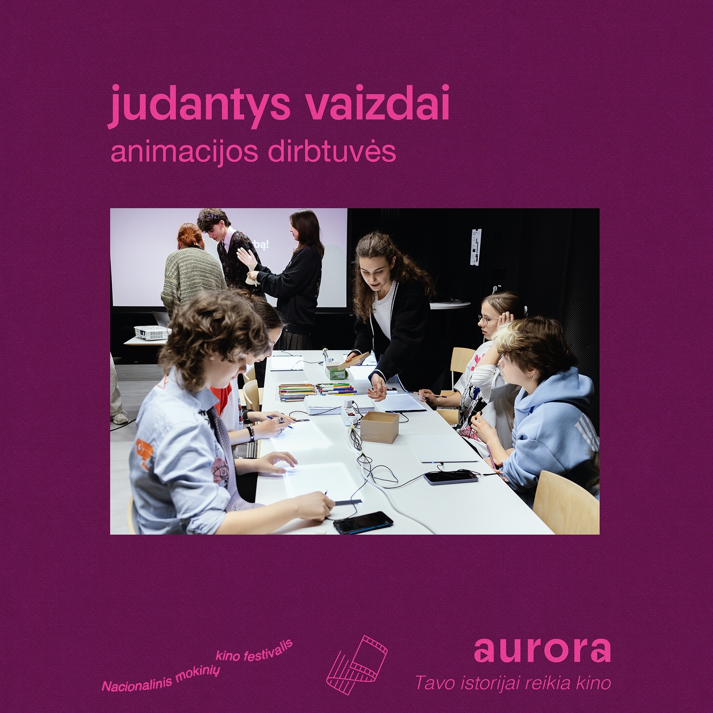 🟣 Dalinamės įspūdžiais ir dirbtuvių rezultatais iš edukacinio ciklo metu vykusių @anima__test animacijos dirbtuvių „Judantys vaizdai“.
Dirbtuvių dalyviai susipažino su kūrybiniu procesu nuo pirmojo eskizo iki judančio vaizdo - praktiškai išbandė pieštinę 2D animaciją ir rotoskopijos technologiją.
Džiaugiamės galėdami pasidalinti rezultatais!
Swipe ➡️ ir pamatyk, ką sukūrė dirbtuvėse dalyvavę mokiniai! ✨
___________
Edukacinį ciklą finansuoja Lietuvos kultūros taryba