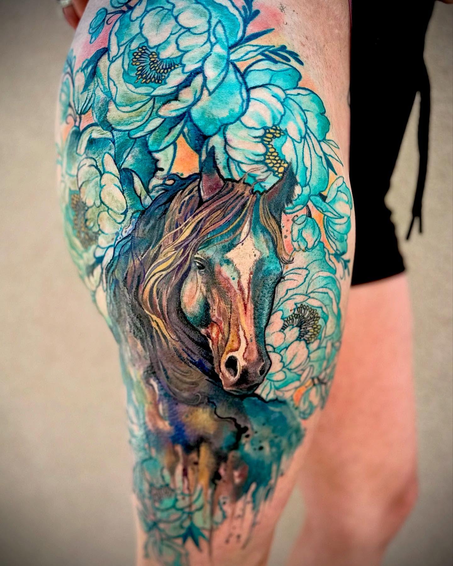 Work in progress⦠Having a lot of fun days really good to see and come back into the shop! Thanks @bamberfry canāt wait to finish #Watercolor Tattoo #Horses #PaintedHorses # #WatercolorTattoo #AlbuquerqueTattooArtist #AlbuquerqueTattooShop #TrueGoodTattoos #Working #CountryLife #workhardlifebalance