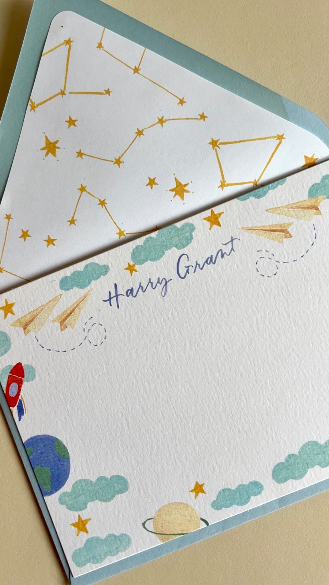 In honor of Mother’s Day, I’m sharing this custom baby stationery I created for a previous client who reached out after having baby #2 to create a space theme stationery for her little. I hope he (and your loved ones) love his personalized stationery and here’s to him teaching all the heights he dreams of! ⭐️🚀🌎
#babystationery #custombabystationery #babyshowerideas #babyshowergift #babyshower #babyreveal #scarymommy #customstationery #nymom #nymommy #personalizedbabygift #babyshowerinspo #watercolorstationery