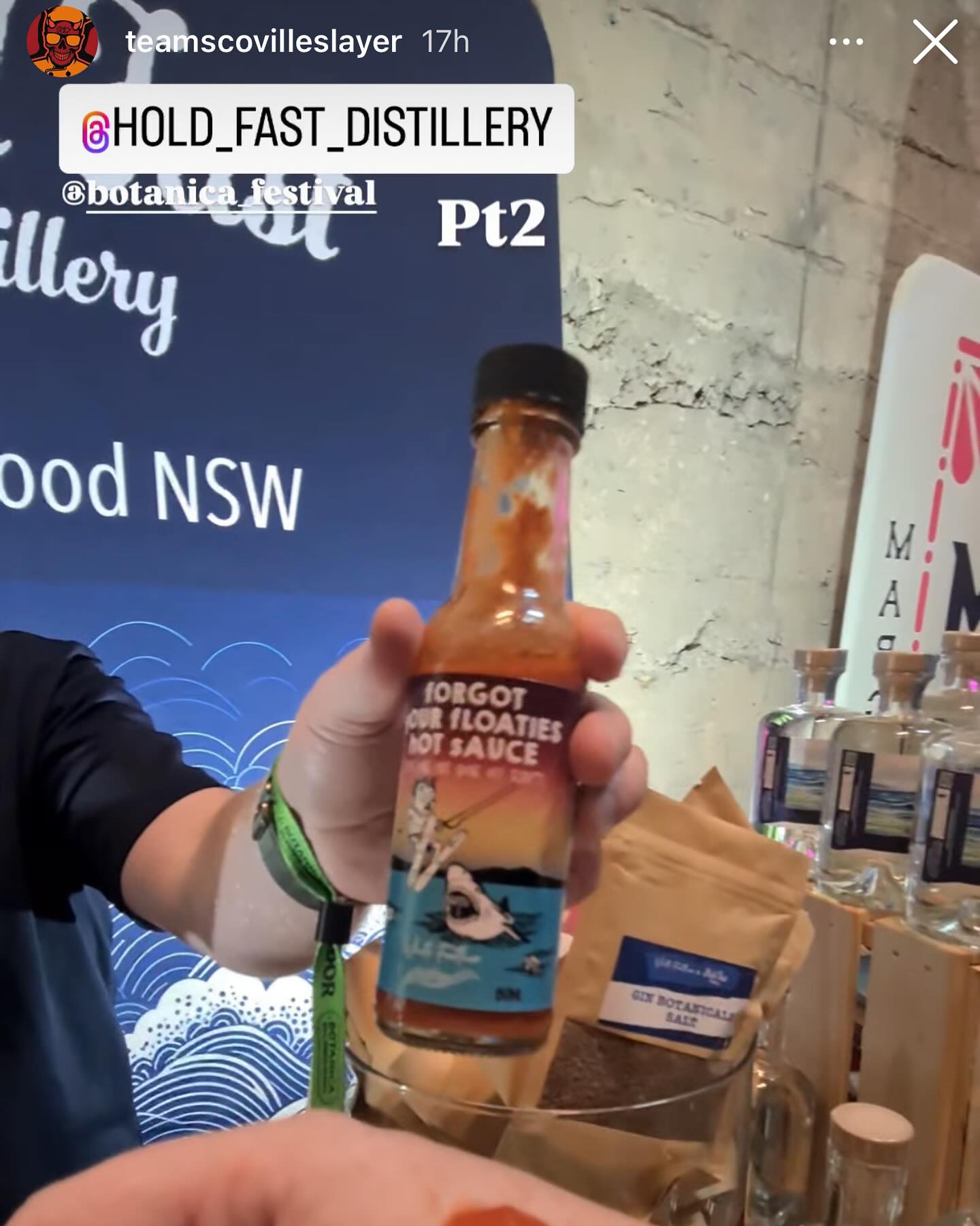 @teamscovilleslayer and @hold_fast_distillery combing to enjoy our two hot sauces. One with lots of chilli punch the other with a beetroot, apple, gin and tonic combo with mild heat. Check out Matt and his review and technique!