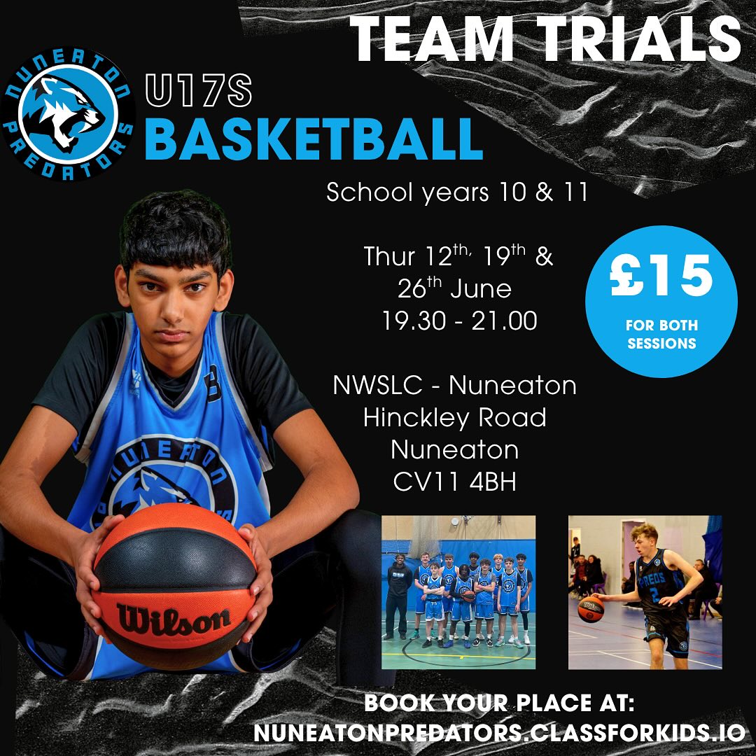 We are happy to announce the dates for our U17s trials🏀
Think you’ve got what it takes to be part of the pride for the 25/26 season. Then get yourself signed up or message for more info.
#letsgopreds #partofthepride #warwickshirebasketball