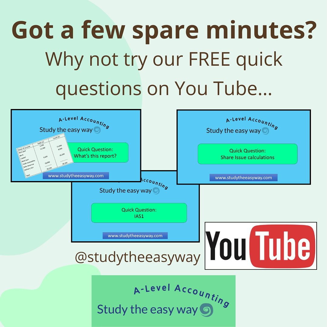 Got a few spare minutes to do some Accounting revision? Why not try a few of the super short quick question videos on You Tube (@studytheeasyway). For website subscribers, these questions are now also on the website studytheeasyway.com. When it’s this close to the exams, every minute counts, so if you’re relaxing right now, why not put that time to better use?
#alevelaccounting #aqaaccounting #alevelrevision #alevels2025 #accountingstudent