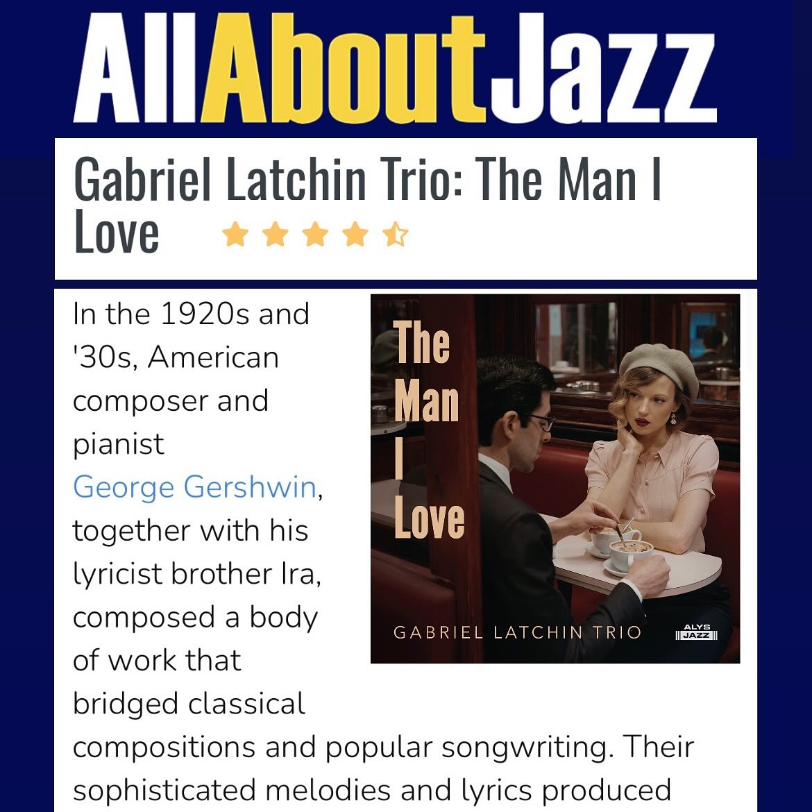 Thank you to Neil Duggan @allaboutjazznearyou for this review of my latest record “The Man I Love”!
The full review can be found here: https://www.allaboutjazz.com/the-man-i-love-gabriel-latchin-trio-alys-jazz
#jazztrio #jazzreview #jazzpiano