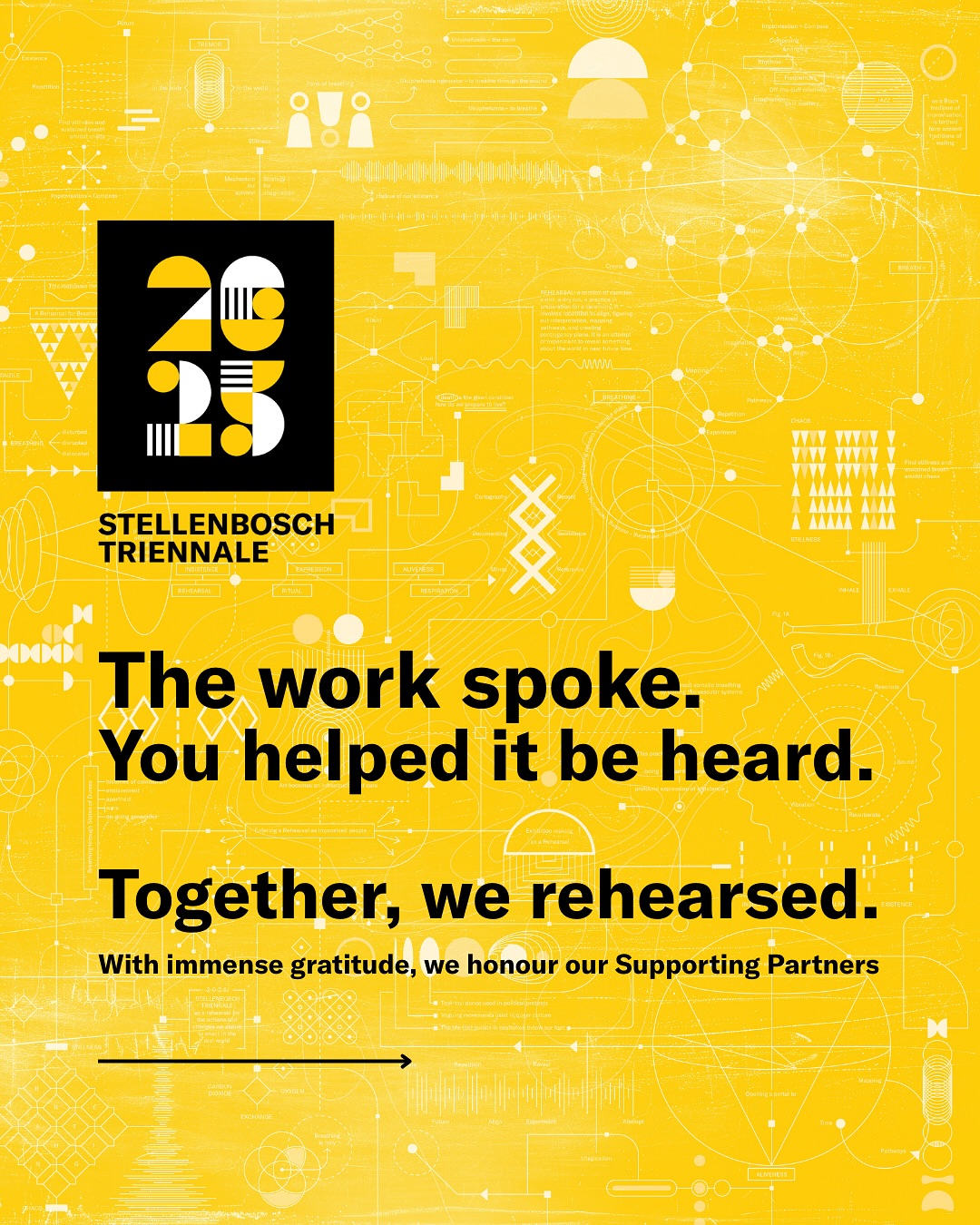 It’s not only about what is seen - but how it’s shared.
Stellenbosch Triennale 2025 is not only held together by artworks and ideas, but by the people and platforms who’ve helped shape, amplify, and support every layer of this rehearsal.
To the ones behind the scenes - those who helped us tell the story, hold the structure, and make the work visible - thank you.
With sincere appreciation, we acknowledge:
– Art Africa @artafrica_mag
– Africa Open Institute @aoinstitute
– Between 10 and 5 @10and5
– Jumpin’ the Gun @jumpinthegun_creative
– Rupert Museum @rupertmuseum
– Stellenbosch Academy of Design and Photography @stellenboschacademy
– Stellenbosch Municipality @stellenbosch_municipality
– Stellenbosch University @stellenboschuni
– Stellenbosch Visio @sbosvisio
– Visit Stellenbosch @visitstellenboschnow
#ST2025 #BAZINZILE #StellenboschTriennale #SOST #SupportTeam #MediaPartners #CreativeCommunity #OutsetArt