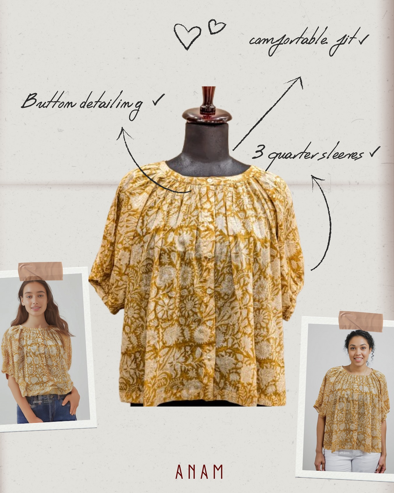 Float through summer like a poem in cotton ✨
The Breezy Block Balloon Blouse is here to do what air-conditioning can’t — keep you cool and cute 😌☀️
With puffed-up sleeves, hand-block dreams, and buttons that whisper “effortless,” this one’s made for slow sips, soft laughs, and sunny brunches.
Wear it when the heat’s high and the plans are chill 🌼🍹
Link to shop in bio 🔗
Shop now to avail 30% inaugural off 🛒🏷️
(ANAM, cotton tops, cotton blouses, summers, women clothing, summer styles, cotton dresses, cotton, 100% cotton)