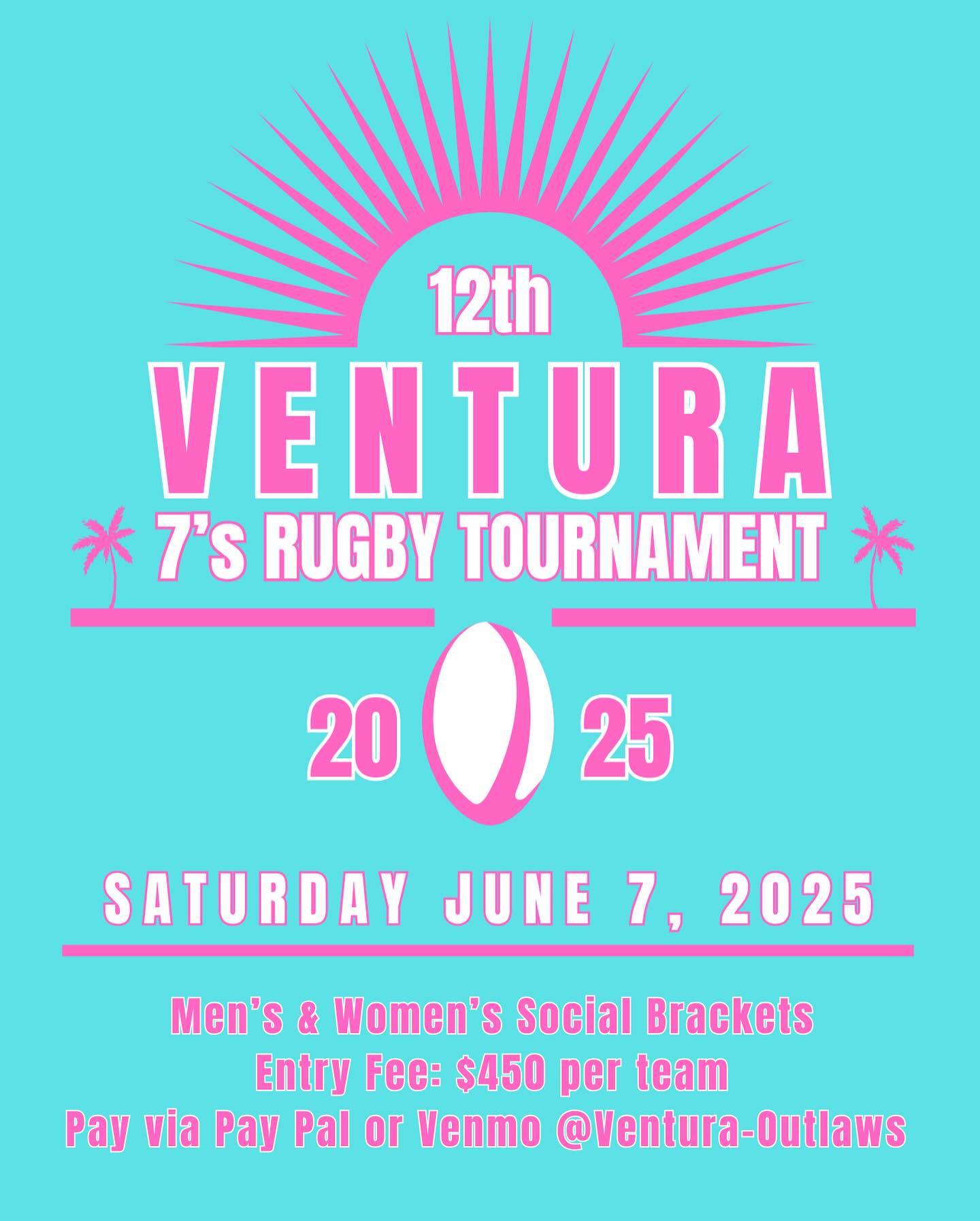 Only THREE WEEKS remain to secure your spot in the 12th annual Ventura 7’s Rugby Tournament! Several men’s and women’s sides are already locked in. Don’t miss your chance to kick off the summer in style!
For team entries, email president@venturacountyrugbyclub.com.