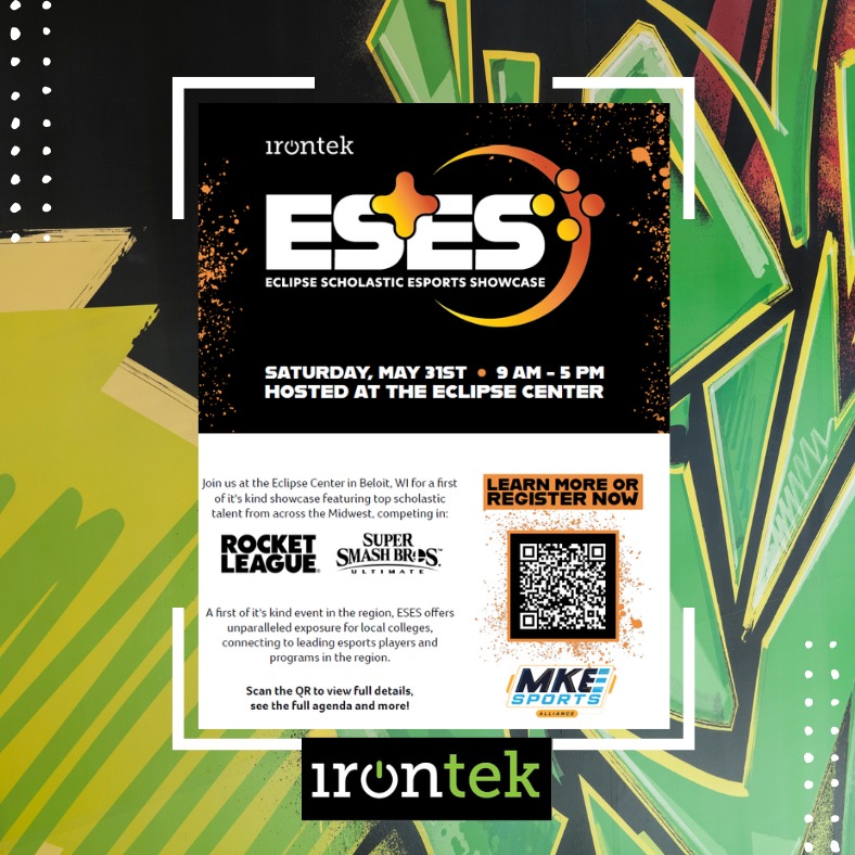Exciting Event Alert!!
We are partnering with Milwaukee Esports Alliance to bring you the Eclipse Scholastic Esports Showcase (ESES) in Beloit, WI on Saturday, May 31st at the Eclipse Center - featuring top talent battling it out in Rocket League and Super Smash Bros. Ultimate.
This one-of-a-kind event is bringing together players, fans, and brands for an unforgettable day of competition and community.
Learn more: https://eses.rsvpify.com/
Geronimo Hospitality Group | Hendricks Commercial Properties
#gametime
#esports
#beloit
#irontek
#eclipseeventscenter