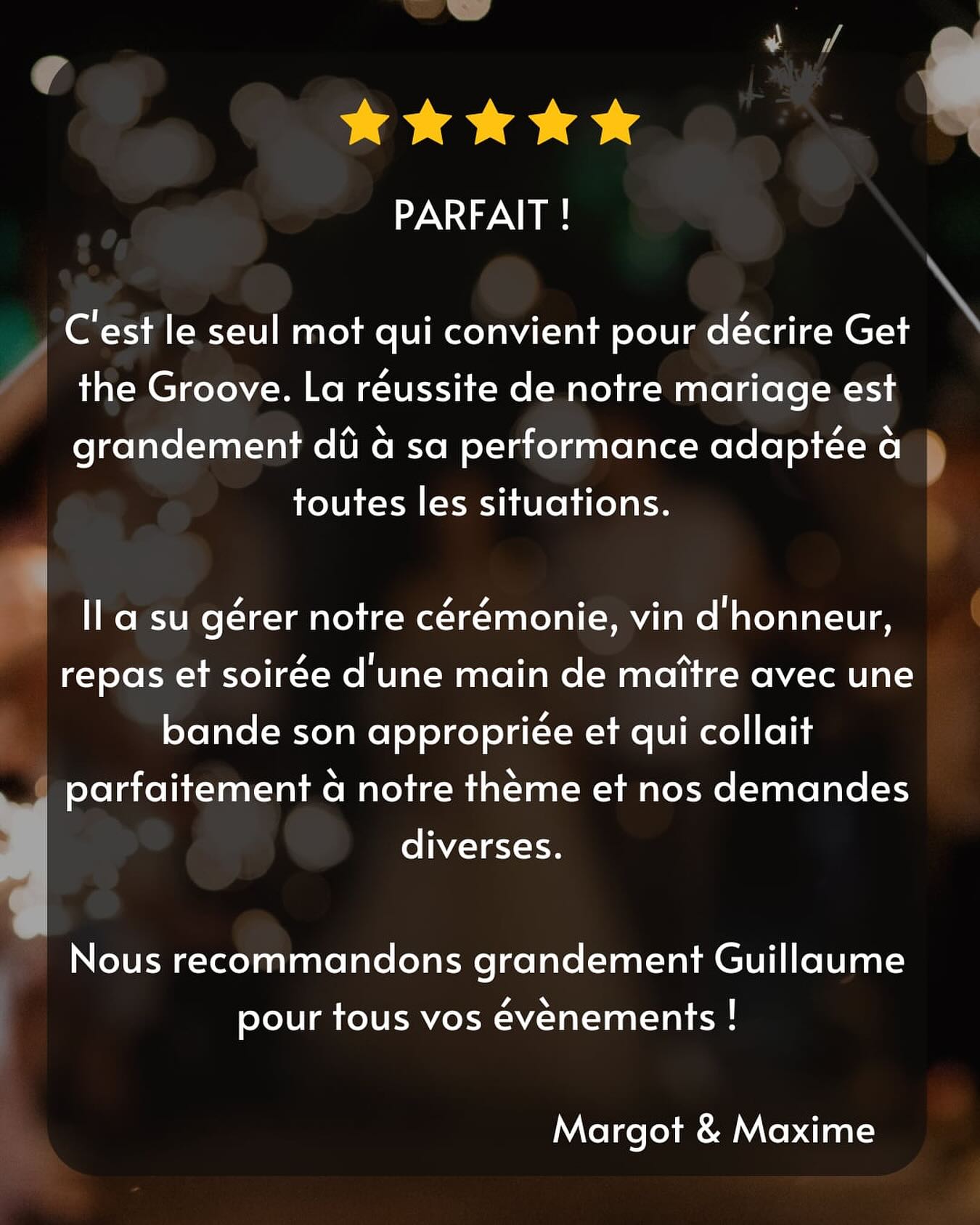 Après le mariage de ce week-end, l’avis de Margot et Maxime fait plaisir à lire ! ⭐️⭐️⭐️⭐️⭐️