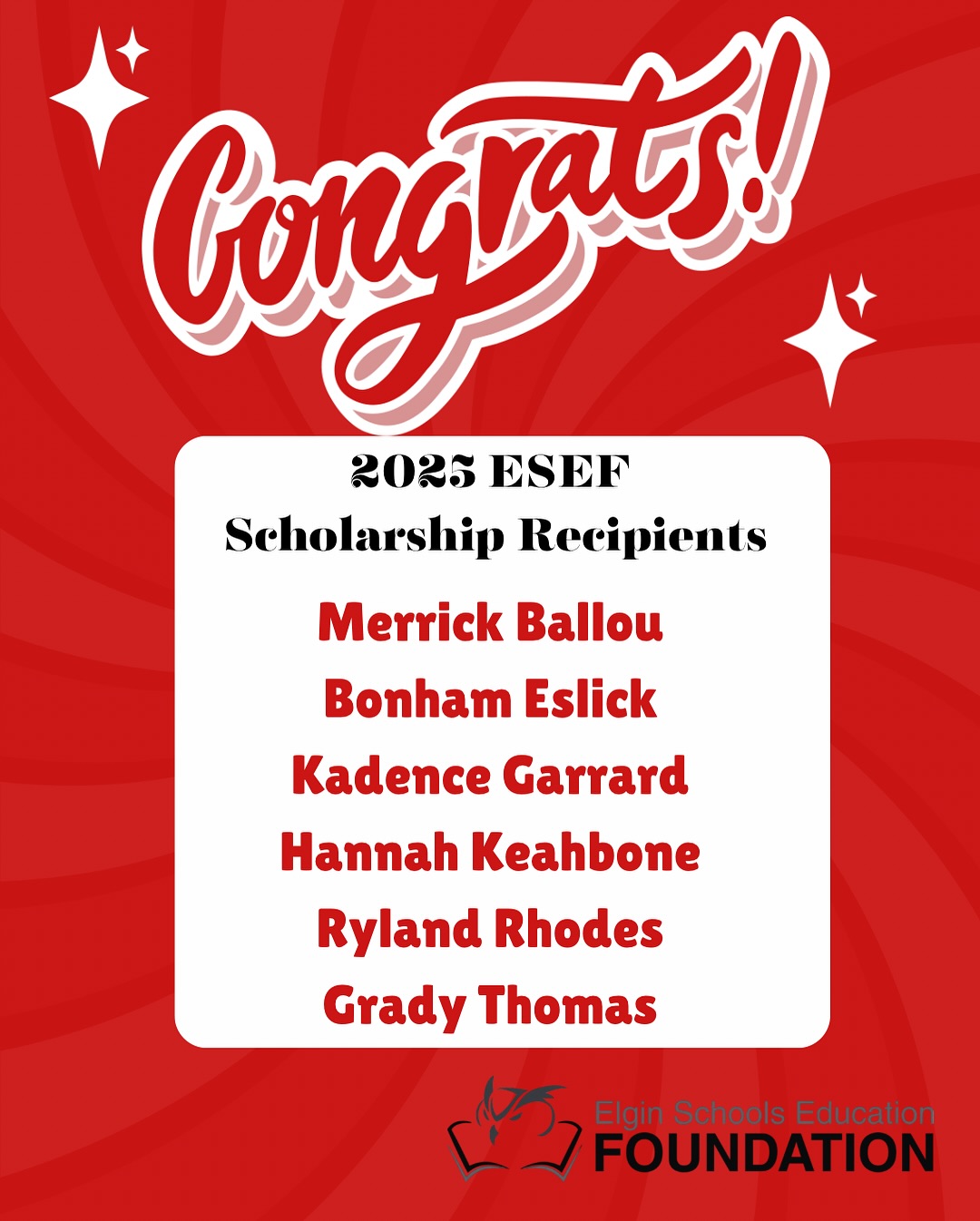 Please join us in congratulating our ESEF Senior Scholarship recipients for 2025! We had a record number of applicants and we are honored to award SIX scholarships this year. These scholarships are for $500 each and can be used for tuition or supplies to the university/school of their choice.
THANK YOU for allowing ESEF to be the steward of your generosity. Our work at ESEF would not be possible without our donors. If you would like to join us in our mission to support EPS students and teachers you can donate using the QR code or with our link in our bio!
Congrats to the EPS Class of 2025! We are proud of you!!!