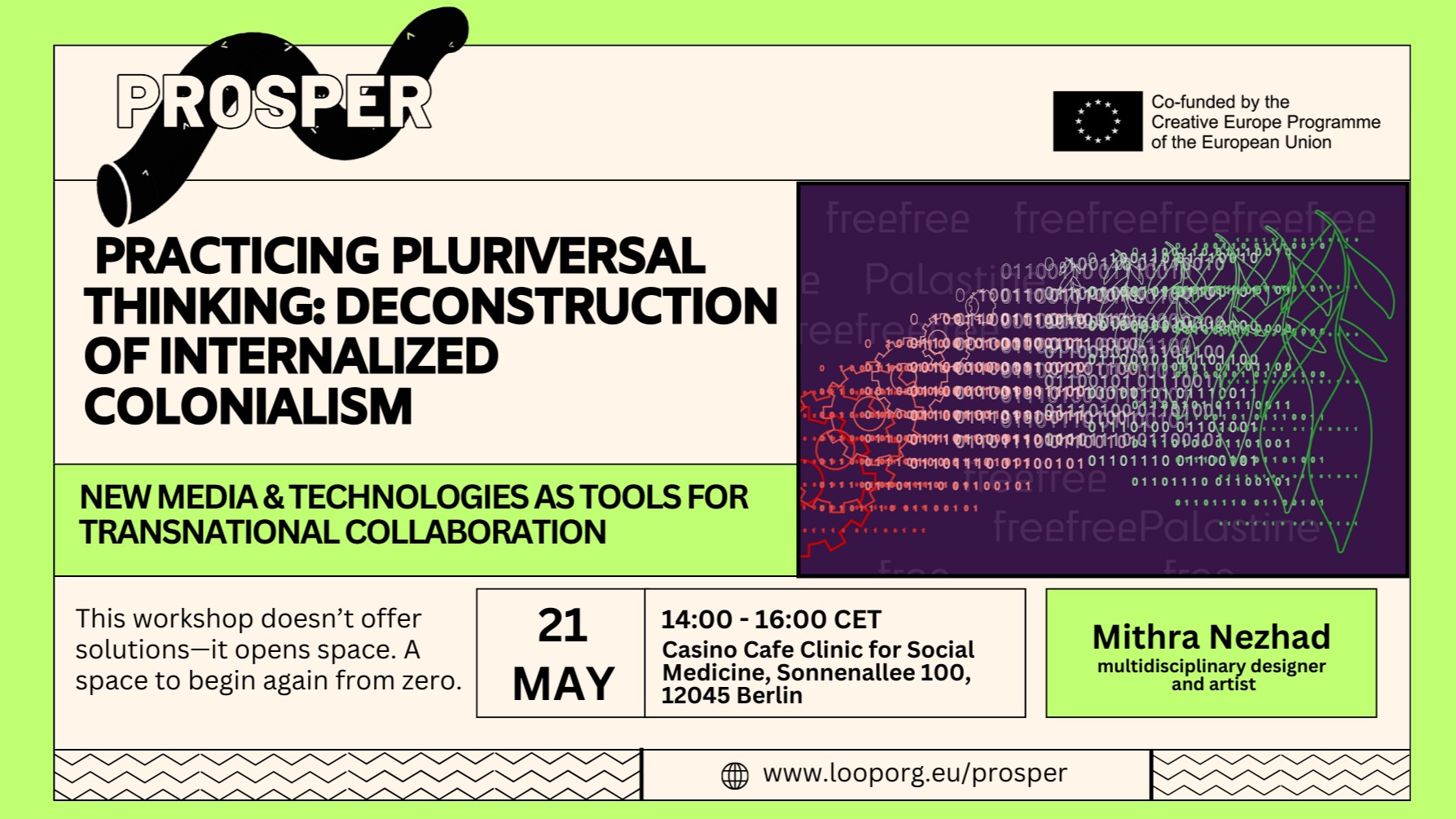 Presenting our 4th workshop, part of PROSPER, focusing on new media and technologies as tools for transnational collaboration with @oyounberlin and Mithra Nezhad @mithra.kckl3l
________________
Practicing Pluriversal Thinking:
Deconstruction of Internalized Colonialism
We failed. And it’s not fine for everyone.
We live in a moment where the cracks in the system are no longer hidden. The collapse isn’t coming—it’s already encoded in the everyday. Supremacist ideologies, once enforced through brute colonial force, now operate through quieter, programmed violations: in data systems, in global platforms, in algorithmic values that reproduce domination in digital form. While this soft warfare expands, many communities—those long treated as errors within the colonial matrix—have sustained parallel ways of being. They developed strategies of survival, care, and creation that were never meant to be recognized as valid.
As artists, activists, and cultural workers, we’re not just being asked to critique. We’re being pushed to reimagine the ground beneath us. To take apart what globalism called “progress.” To face what we carry inside—those internalized colonial codes.
What this workshop offers
This workshop doesn’t offer solutions—it opens space. A space to begin again from zero. To break the illusion of a single world and a single truth, and to step into the complex, multiple realities that have always existed. This is what we refer to as pluriversal thinking—not as an abstract idea to admire, but as a vital strategy for staying alive and making life accessible for all. In this workshop, we will confront the ways new media and technology still reproduce Eurocentric logics. We will unlearn design as a form of control and ask how tools, systems, and collaborations can instead become acts of care, resistance, and shared difference.
Framing the format
This is not a toolkit, and it’s not a seminar. It is a collective pause—a space to slow down, to listen deeply, and to trace the stories, practices, and strategies that often fall outside institutional frameworks, yet have always made other worlds possible.