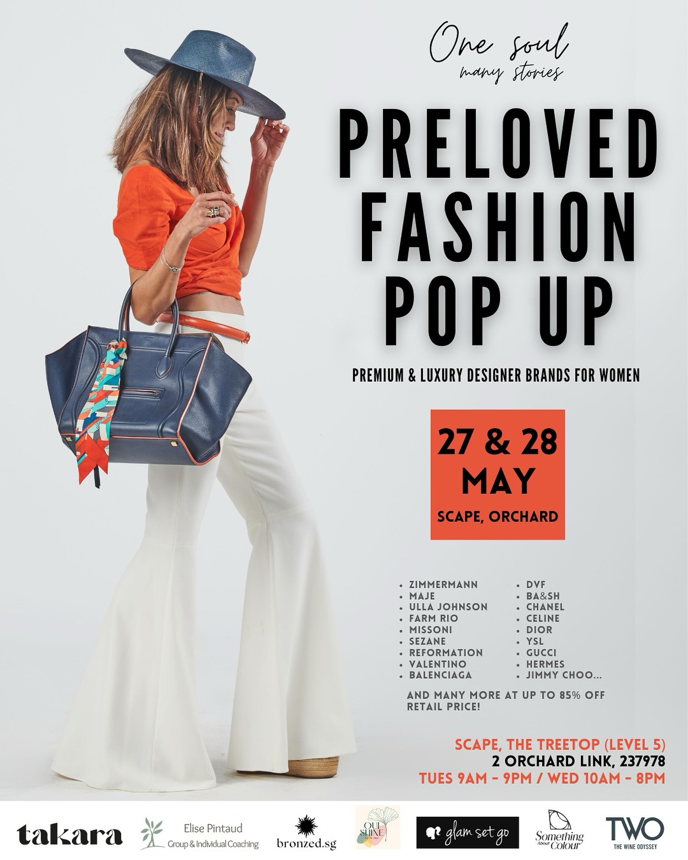 Get your invitation now and experience a French-inspired fashion rendezvous like never before!✨
One Soul Many Stories returns for its final edition before summer with an exclusive Preloved Fashion Pop-Up Boutique and we’ve moved to a brand-new location!
📅 Tue 27 & Wed 28 May
📍 NEW VENUE: SCAPE, Orchard Link – The Treetop Room (LEVEL 5)
(Please note: this is a different location from our previous editions!)
Discover over 3,500 curated pieces from top designers and cult brands at up to 85% off retail, including Chanel, Dior, Reformation, Gucci, Hermes, Saint Laurent, Celine, Zimmermann, Ba&Sh, and many more.
From summer celebration outfits to timeless classics and effortless French chic, you’ll find treasures to elevate your style, all while shopping sustainably.
✨ Event Highlights ✨
🎬 Cannes Film Festival Party – Tue 27, 6–9pm
✨ Step into the spotlight for an evening of red carpet glamour, bubbles, and DJ vibes!
👗 1:1 Styling Sessions with @life_by_tui – Tue 27 & Wed 28 (all day)
🎨 Free Colour Analysis with @somethingaboutcolour_ – Wed 28, 10am–1pm
🛍️ Final Hours Sale – Extra 20% off! – Wed 28, 5–8pm
🌿 The Discovery Corner (throughout the pop up):
👘 @takara.singapore – Vintage Japanese kimonos
💆♀️ @marie_oui_shine – Wellness & LPG treatments
🍞 @elisepintaud – Coaching & sourdough tastings
👙 @bronzed.sg – Organic sunless spray tanning
Join us and experience preloved fashion with purpose, now in a new space, same beautiful energy! ✨
#SustainableLivingGoals #LuxuryWithPurpose #CircularFashion #PrelovedSG #SustainableLuxury #RedefiningFashion #ShopSellRepeat #OneSoulManyStories #PopUpSG #FrenchStyle #SGEvents #MindfulShopping #SupportLocalSG #EthicalFashion #SlowFashion #GlowingWithPurpose