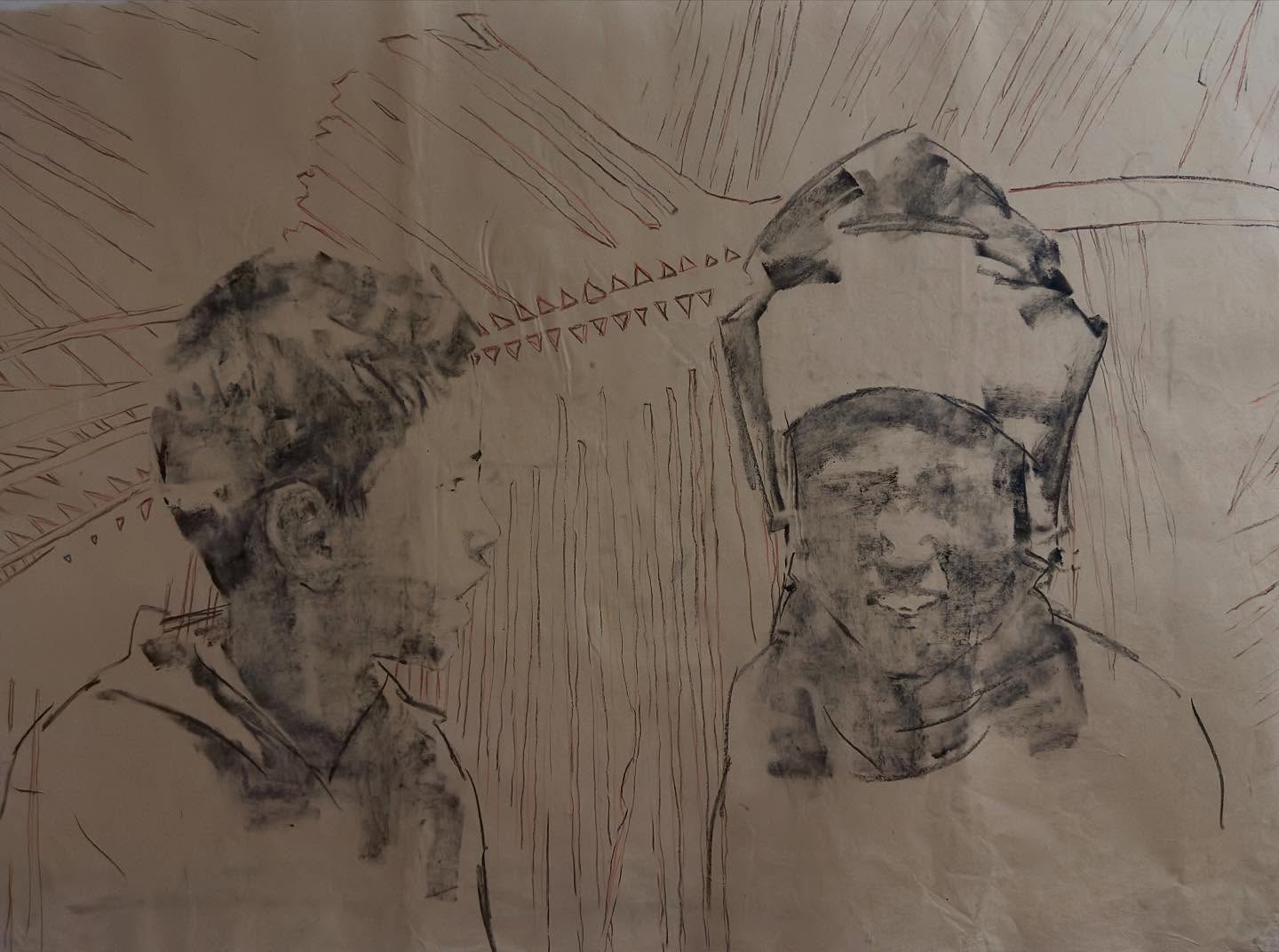 Among Banana Leaves. 2025
charcoal on giay do
90 x 110cm