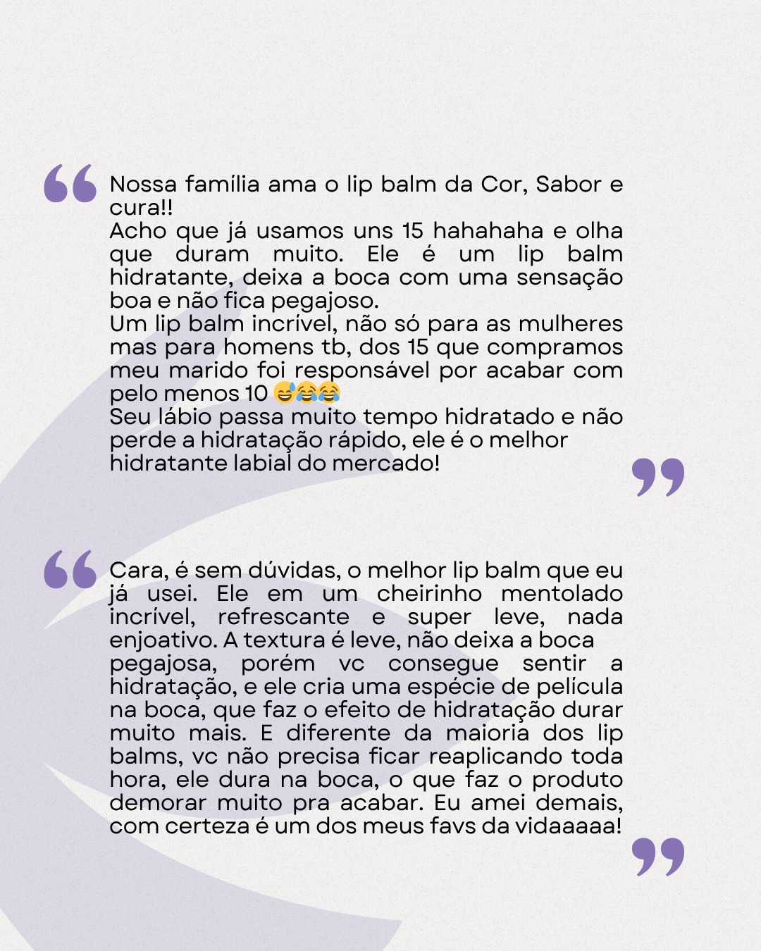 O cuidado que toca a pele também alcança o coração.
Em cada relato do nosso Balm CSC, a confirmação de que nossos produtos não são só fórmulas — são afetos, escolhas conscientes e rituais que permanecem.
Porque, quando quem sente, compartilha, a beleza do nosso propósito se revela com ainda mais verdade.