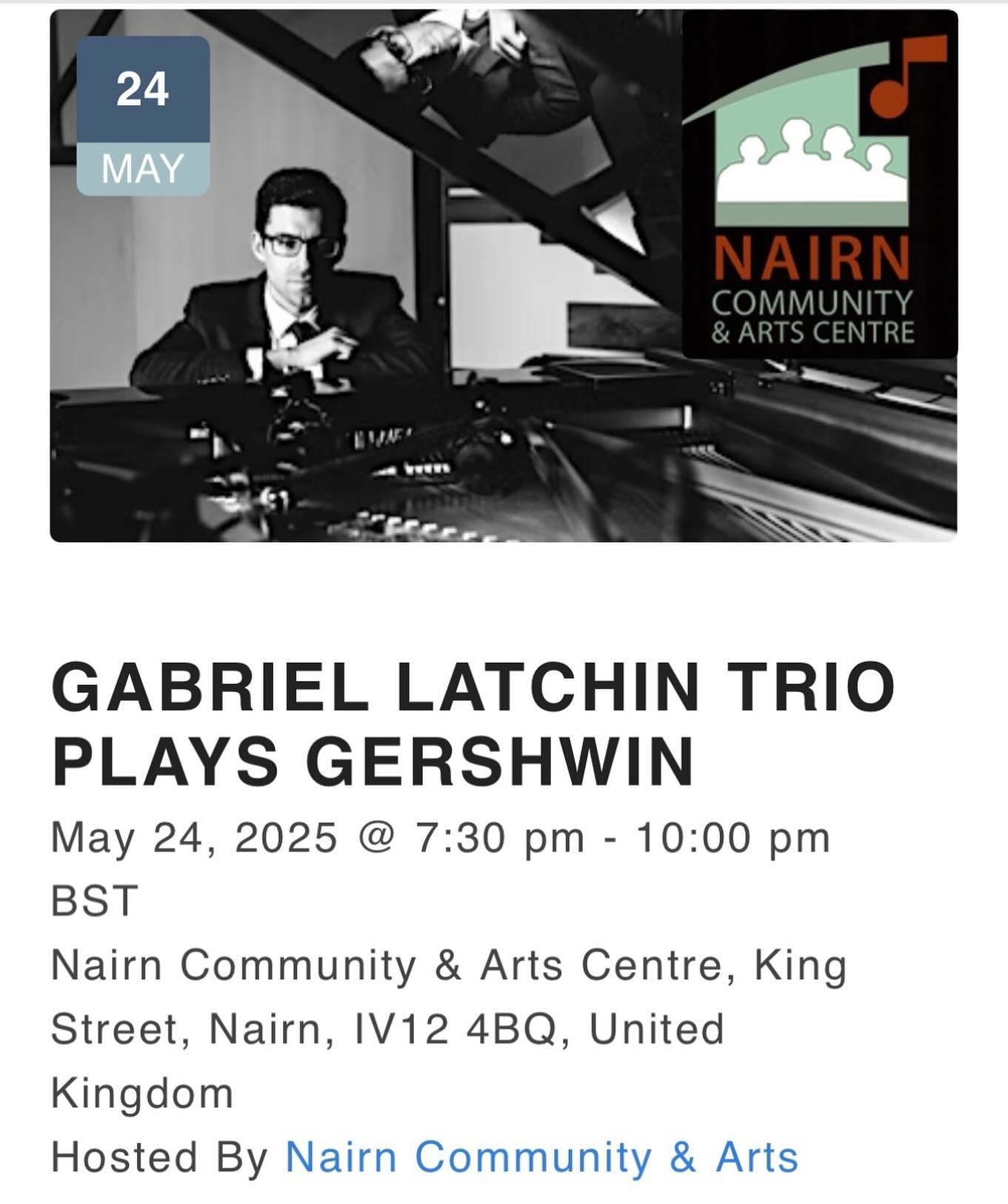 This Saturday, May 24th, I’ll be playing at the wonderful @nairnartscentre for an evening of Gershwin inspired jazz!
This weekend is the first Scottish leg touring my latest album “The Man I Love”. I’m looking forward to sharing this music with you!
Tickets still available through link in bio or here: https://www.gabriellatchin.com/live
#nairn #jazztour #themanilove