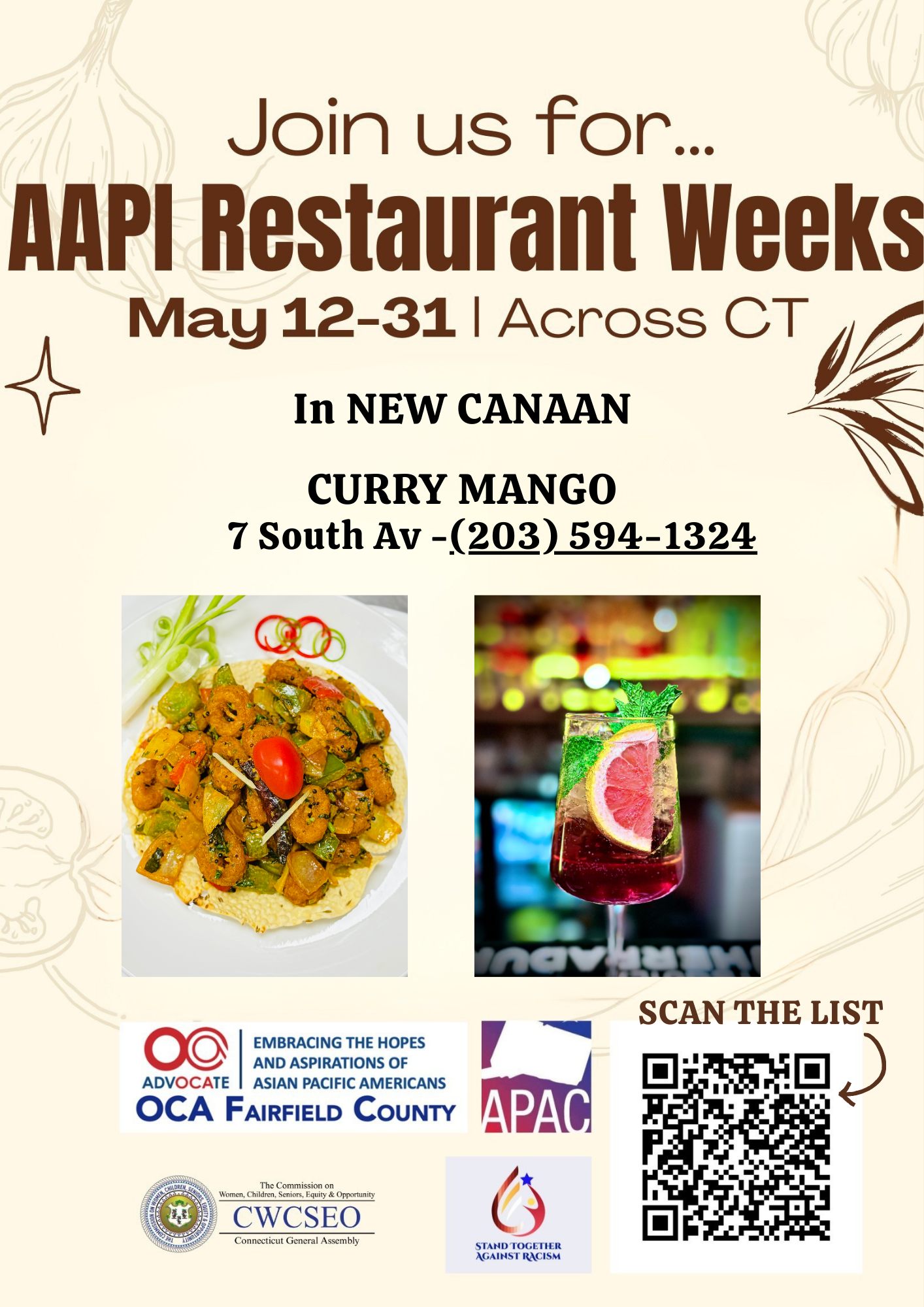 May 12 – May 31, 2025
A celebration of culture through cuisine!
Secretary of State Susan Bysiewicz proclaimed Connecticut’s first-ever AAPI Restaurant Weeks on Thursday, May 8. Select AAPI-owned restaurants across the state will feature signature dishes, drinks, and exclusive specials honoring the culinary diversity of Asian American and Pacific Islander communities. https://ow.ly/BKqV50VUiVi
👉 Dine local, support AAPI: Don’t miss the incredible flavors at New Canaan Curry Mango! Here ias the link to the directory of participating restaurants #AAPI #AAHNPI #CurryMangoCT @OCANational @OCAFC @apac_ct #NewCanaan #NewCanaanfood