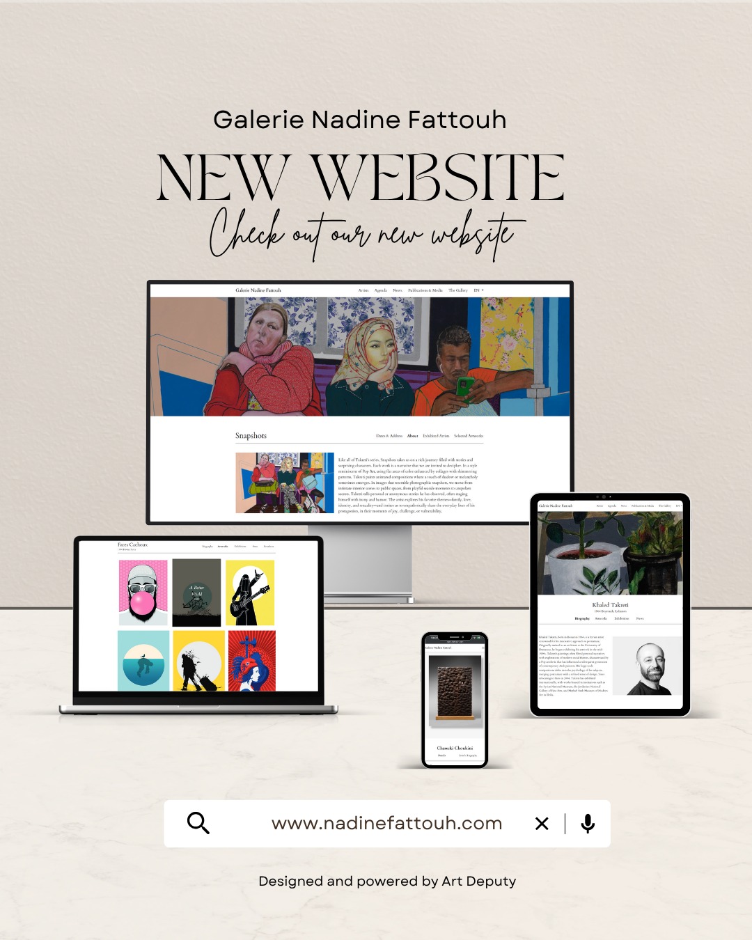 ๐ Weโre proud to announce the launch of the new website for Galerie Nadine Fattouh โ now live at www.nadinefattouh.com!
@galerienadinefattouh has long nurtured a unique, intimate dialogue between artists and collectors, with a special focus on contemporary Middle Eastern art. Its mission? To spotlight emerging voices alongside established names, creating space for powerful, emotional narratives that broaden perspectives and stir reflection.
With a deep commitment to long-term artist support and curatorial rigor, the gallery continues to foster meaningful cultural exchange and visibility for its artists โ from solo exhibitions to institutional collaborations.
๐จ Current artists include:
Fares Cachoux
Chaouki Choukini
Nagham Hodaifa
Marwan Kassab Bachi
Laila Muraywid
Irving Petlin
Khaled Takreti
@fares_cachoux_art @naghamhodaifa @lailamuraywid @irvingpetlinart @takreti
Explore the full experience at ๐ www.nadinefattouh.com
#ArtGallery #MiddleEasternArt #ContemporaryArt #GalleryLaunch #NadineFattouh #WebsiteLaunch #ArtCollectors #EmergingArtists #CuratedArt #SupportTheArts