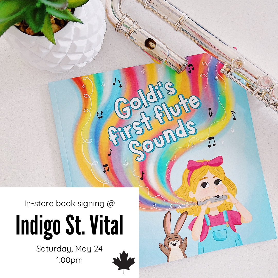 📣✨ I can’t believe I’m typing this…
🎉MY FIRST-EVER BOOK SIGNING IS HAPPENING!🎉
📚✨ Come celebrate with me on Saturday, May 24 at 1PM at @indigostvital! I'll be signing copies of Goldi’s First Flute Sounds and Goldi’s First Flute Songbook—and I’d LOVE to see you there! 🎶
Whether you're a flute teacher, a proud parent, a young musician, or you just love supporting local creatives, come say hi, grab some swag, and pick up a book (or two 😉)!
And for those who don’t live in Winnipeg, I’ll try to share some live moments so you can celebrate with us, too! 🫶📲
Thank you for cheering me and Goldi on this flute-filled adventure. 💛 This is such a big moment for me and I’m so grateful to share it with YOU. 💫
.
.
.
#GoldisFluteAdventures #LittleFlutesCommunity #FlutePlay #MusicEducationMatters #CanadianAuthors #WinnipegAuthor #WinnipegCreatives #IndigoStVital #Bookstagram #Booktok #Winnipeg