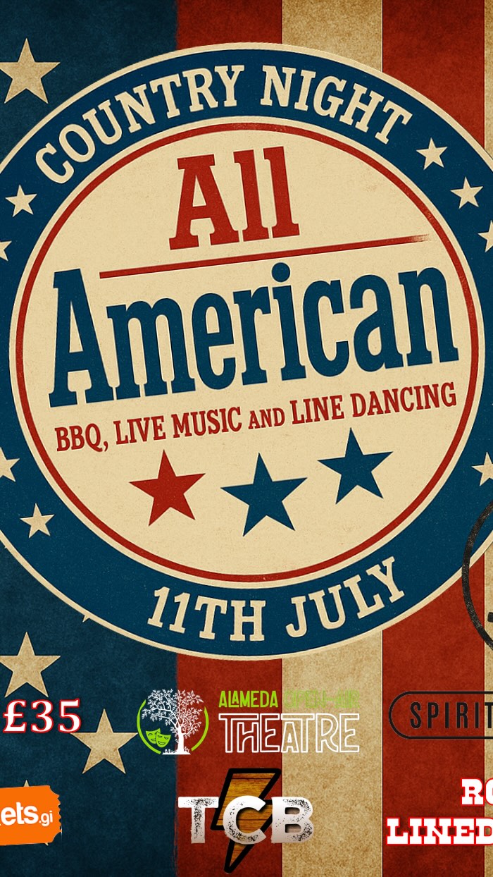 After last year’s success... we’re back!
Get ready for the All American Country Night at the Alameda Open Air Theatre 🇺🇸🎶
🪩 Line dance workshop with the amazing Rock Line Dancers
🎸 Live country tunes from the brilliant TCB
🔥 All You Can Eat BBQ — bring your appetite!
🍸 NEW: Gin Cocktail Bar by our friends at Spirit of the Rock @spiritoftherock
🎟️ Don’t miss the ultimate summer night of dancing, music, food, and fun!
📍 11th July – Save the date!
Tickets at new price of £35 includes food and one free drink! Link in bio!
#CountryNightGib #AllAmericanBBQ #LiveMusicGibraltar #LineDance #GinBar #AlamedaOpenAirTheatre