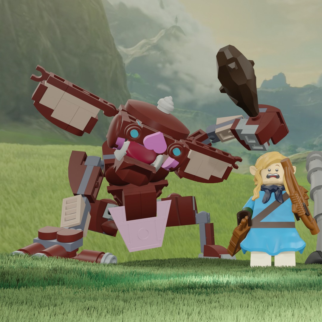 Since I already had access to the 3D models from The Legend of Zelda: Breath of the Wild, I decided to see what other characters I could recreate using existing LEGO pieces.
I’m especially happy with how the Bokoblin’s face turned out — particularly the use of bars to capture their small, beady eyes.
The Guardian was also a really fun challenge. I used the propeller piece (32125) as the base, which allowed me to build at a 60-degree angle. I was pleasantly surprised by how well I could replicate the intricate detailing, even with the limited selection of gold elements available.