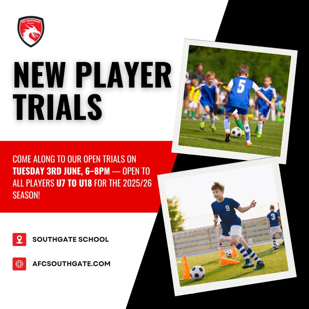 🚨 New Player Trials – Getting Closer! 🚨
The countdown is on! ⏳
AFC Southgate’s trials for the 2025/26 season are just around the corner, and we want YOU to be part of it. ⚽
📅 Tuesday 3rd June
🕕 6–8 PM
📍 Southgate School
This is your chance to showcase your skills, join a competitive team, and start your journey with AFC Southgate. 💥
👉 Secure your place now via the link in bio!
#afcsouthgate #footballtrials #2025trials #2025season #northlondonfootball #kidsfootball #booknow