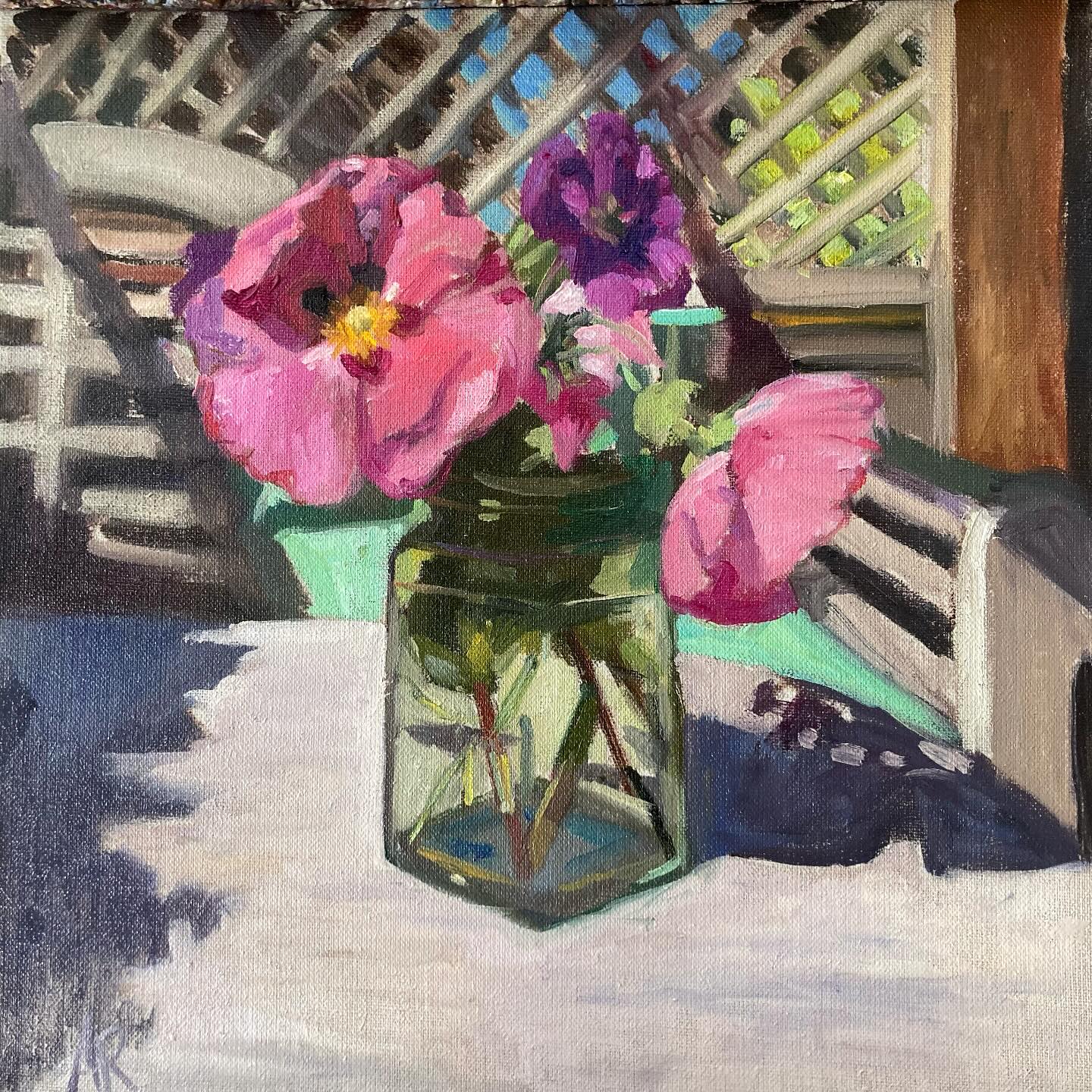 Painting some flowers in a dirty jam jar this afternoon in my sunny garden. I got very hot!!
#gardenflowers #rockroses #sunnygarden #gardentable #gardenpainting #oilpainting #jamjar #paintingflowers #painting🎨 #outsidepainting #suffolkarts #suffolkartist #woodbridge #woodbridgeartist