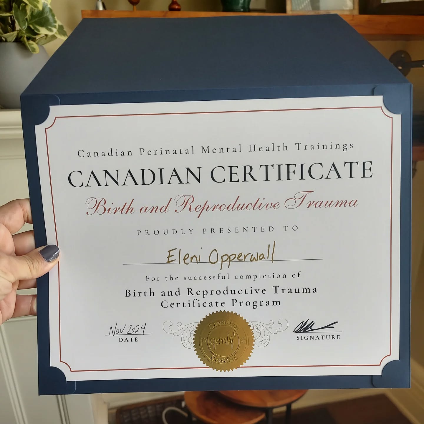So pleased to receive my fancy Canadian Certificate in Birth and Reproductive Trauma the other day!! 💖
Thank you for sending, @anneke.m.vandenberg ! Can't wait to do more thought-provoking, clinically rigorous and FUN trainings with @perinatalmentalhealthtrainings in the future! ☺️
