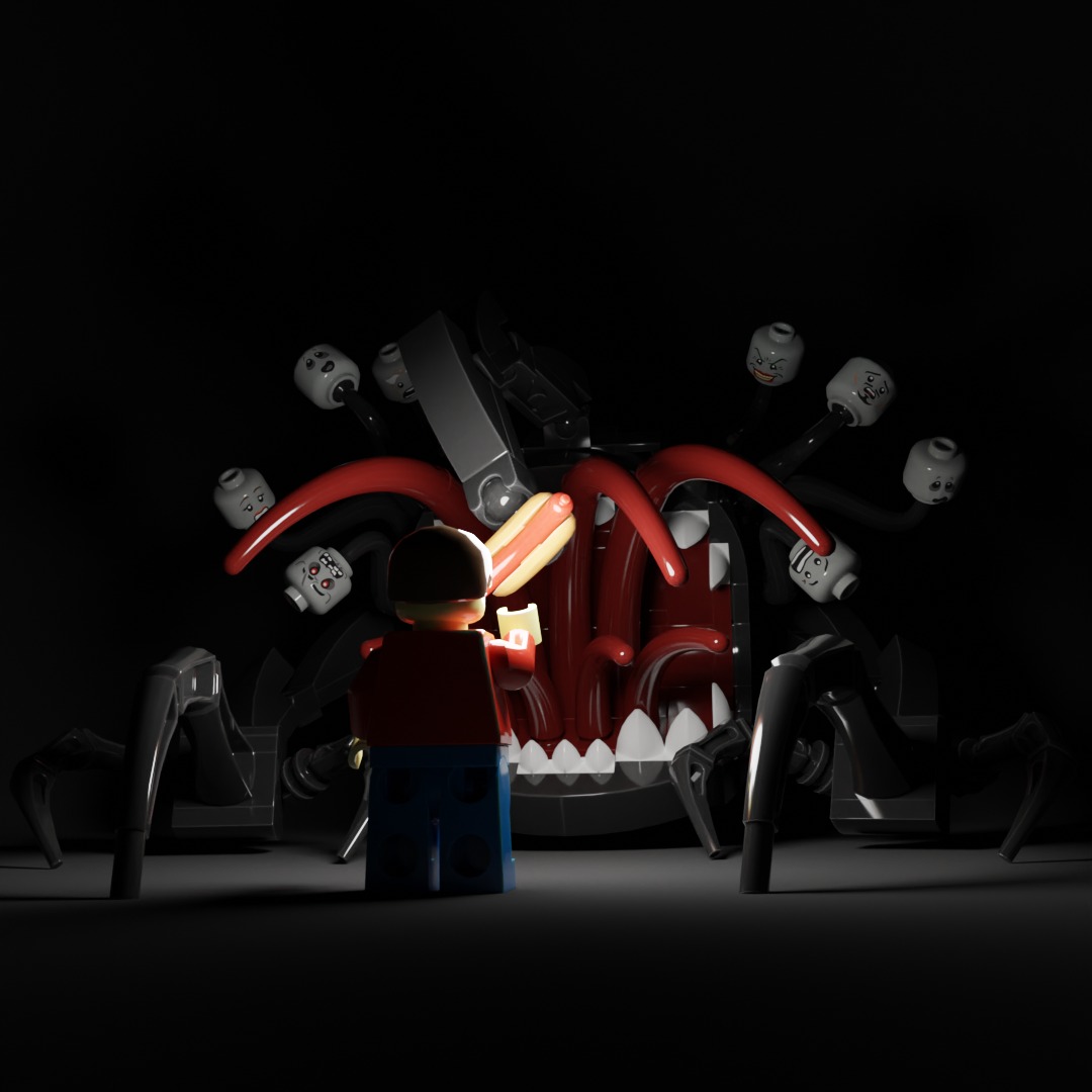 There was a contest to design something scary using LEGO, and I decided to draw inspiration from the anglerfish, a deep-sea creature that lures its prey with the light on its head.