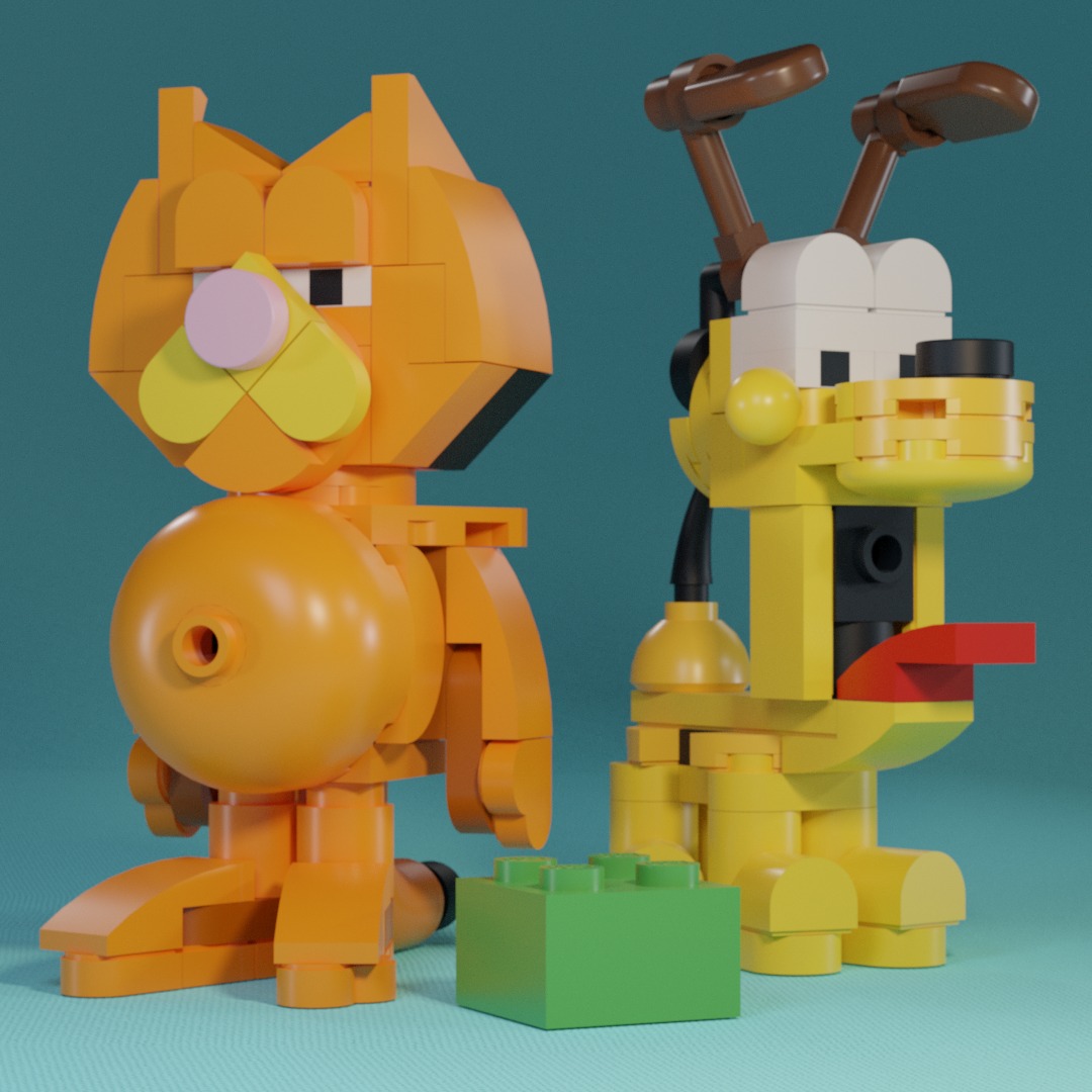Odie surprised me while designing this LEGO set. I expected Garfield to be the easiest to recreate, because I could immediately imagine which pieces to use based on his facial expression. However, Odie and his ridiculous proportions actually translated to LEGO at a small scale much more easily. Exaggeration of characteristics becomes necessary when working at this size, and Odie’s design lends itself well to that.
