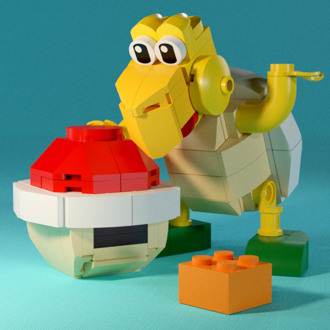 When it comes to Mario, I strongly believe that children who enjoy these games are capable of building more complex LEGO sets than those currently in production. Both my wife and I are big Mario fans, and we’ve often had children of friends and family try out some of our games. Compared to my peers at university, I was consistently better at predicting the capabilities of children based on their age. However, I repeatedly noticed that children I expected to handle Mario games well would quickly get frustrated and want to play something else. While it’s possible that many young fans enjoy the franchise without playing the games, I still believe that the build complexity of the sets could be slightly increased.
This Koopa Troopa, along with the Yoshi I created earlier, showcases the level of complexity I think would be appropriate for fans of the games. Both characters can be built using existing LEGO bricks.