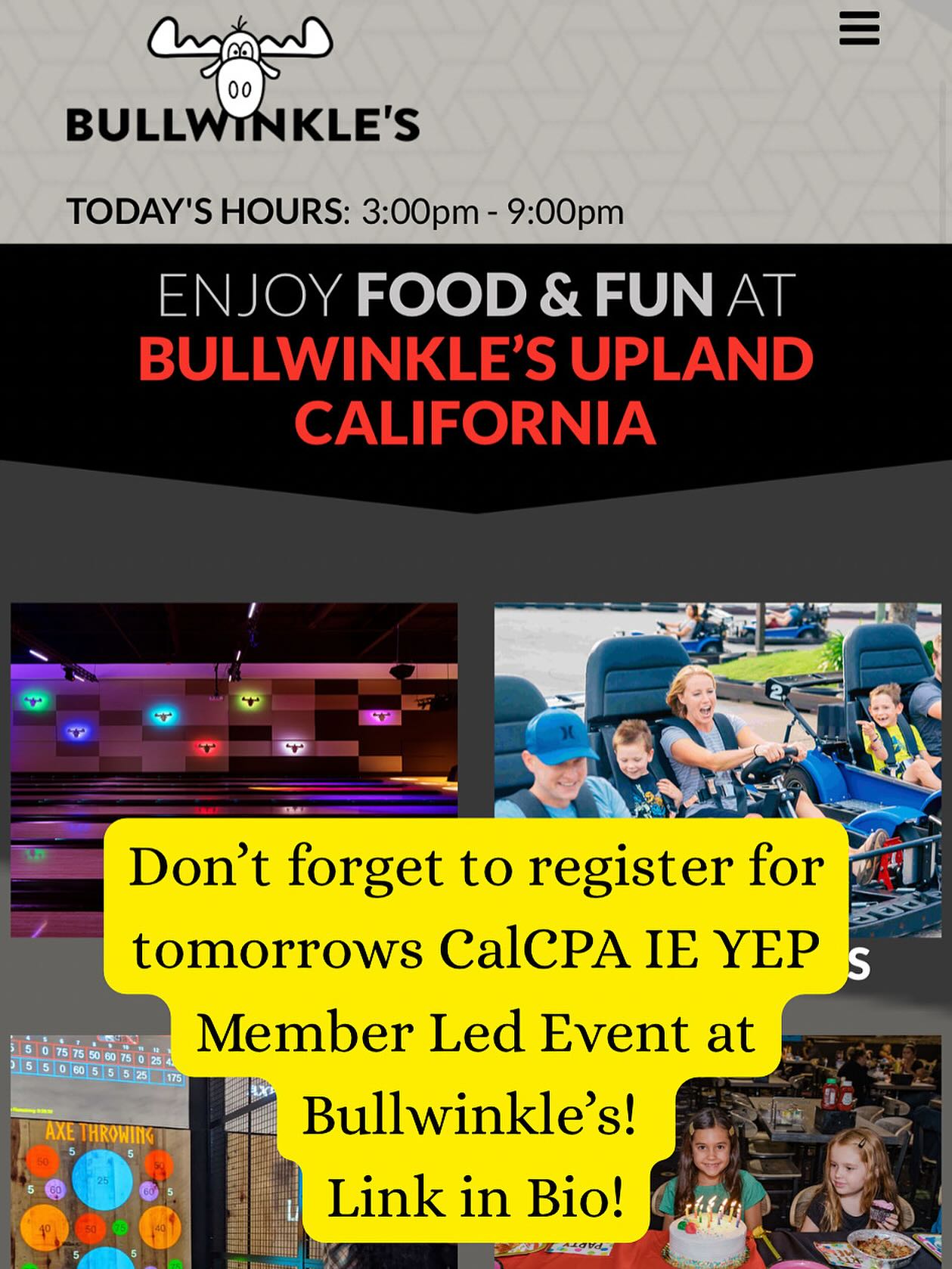 Don’t miss out! Join us tomorrow at Bullwinkle’s Upland for the CalCPA IE YEP Member-Led Event!
Food, fun, and networking—what more could you ask for?
Register now — link in bio!