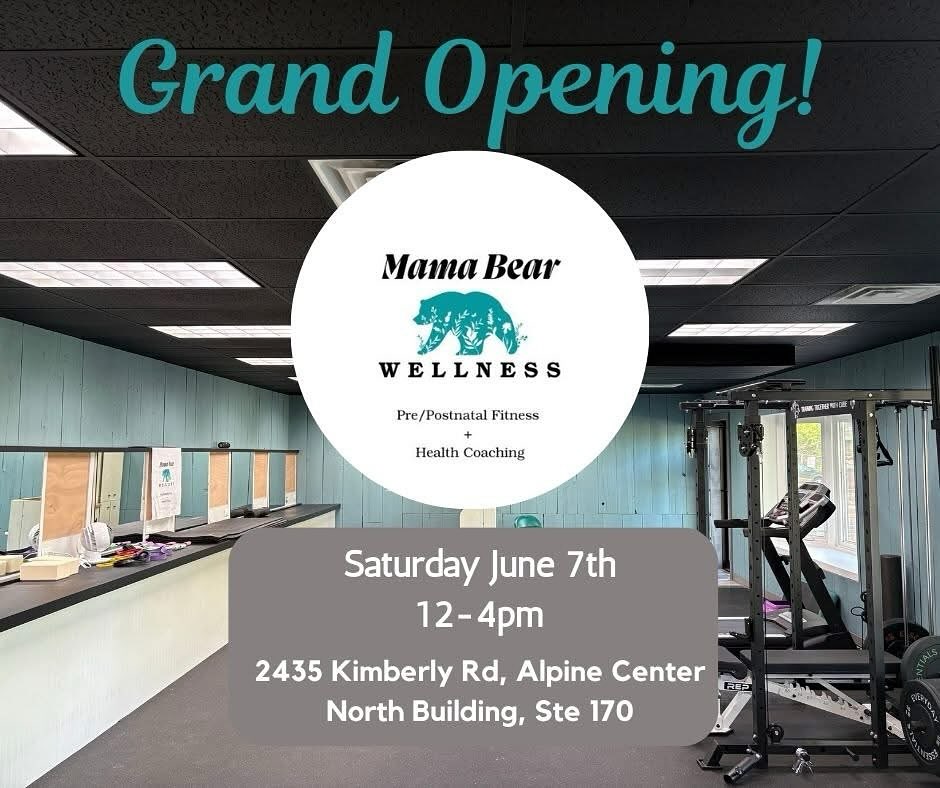Something special has been brewing over the last couple months! Mama Bear Wellness has relocated! Come see me in my new space!
I work with a lot of moms with young kids, so probably my favorite part of the whole space is my Kids Corner! A nice comfy bean bag chair, a table with chairs, crayons, paper, toys, and books! Your children can hang out while you get your workout done 😊
If you are in the area, please stop by and say hello and help spread the word! Even if you just want to meet me, this is a great opportunity for us to chat and I’m happy to answer any questions that you may have!
As a women’s health specialist, I work with women through all big stages of life, from prenatal - postpartum - post menopause and help you navigate the hormonal shifts that come with all of that. Exercising throughout pregnancy is incredibly beneficial for both mom and baby, and developing a postpartum recovery routine will help you heal from childbirth and support you through the years to come, getting you back to doing the things you love to do!
Is your pelvic floor healthy???
“I’ve had 3 kids, I don’t jump anymore without peeing.”
Peeing a little when you sneeze, cough, or jump doesn’t have to be you. Just because it’s common, doesn’t mean it’s normal!
Save the date and hope you can stop by! 🥰