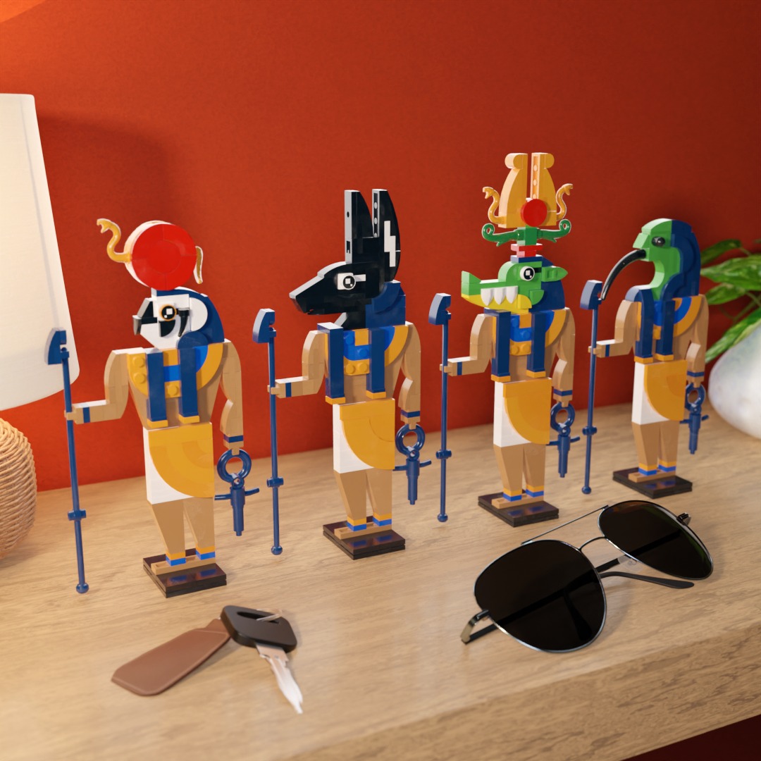 Many children grew up building Egyptian-themed LEGO sets. Now that those children have become adults, there is no product that effectively captures the nostalgia of those original sets. The older sets focused on the mystique of ancient Egypt rather than attempting to accurately depict historical monuments. For that reason, I don’t think the LEGO pyramid that was released recently truly succeeds in appealing to this demographic.
The challenge in designing for this audience is balancing the whimsy of the original sets with a sense of maturity suitable for adult builders. A more fantastical pyramid or sphinx might feel too childish and be less appealing as a display piece in an adult home. However, art still holds the power to spark imagination in a more sophisticated way. Egyptian art is incredibly iconic for its use of forced two-dimensional perspective and the way gods are depicted with animal heads. These visual elements can offer a strong foundation for a build that feels both nostalgic and refined.
The building experience also turned out to be surprisingly engaging. The level of visual complexity required cannot be achieved with only one stud direction. While there is still room for improvement in terms of structural integrity, I was impressed by how sturdy my prototypes ended up being.