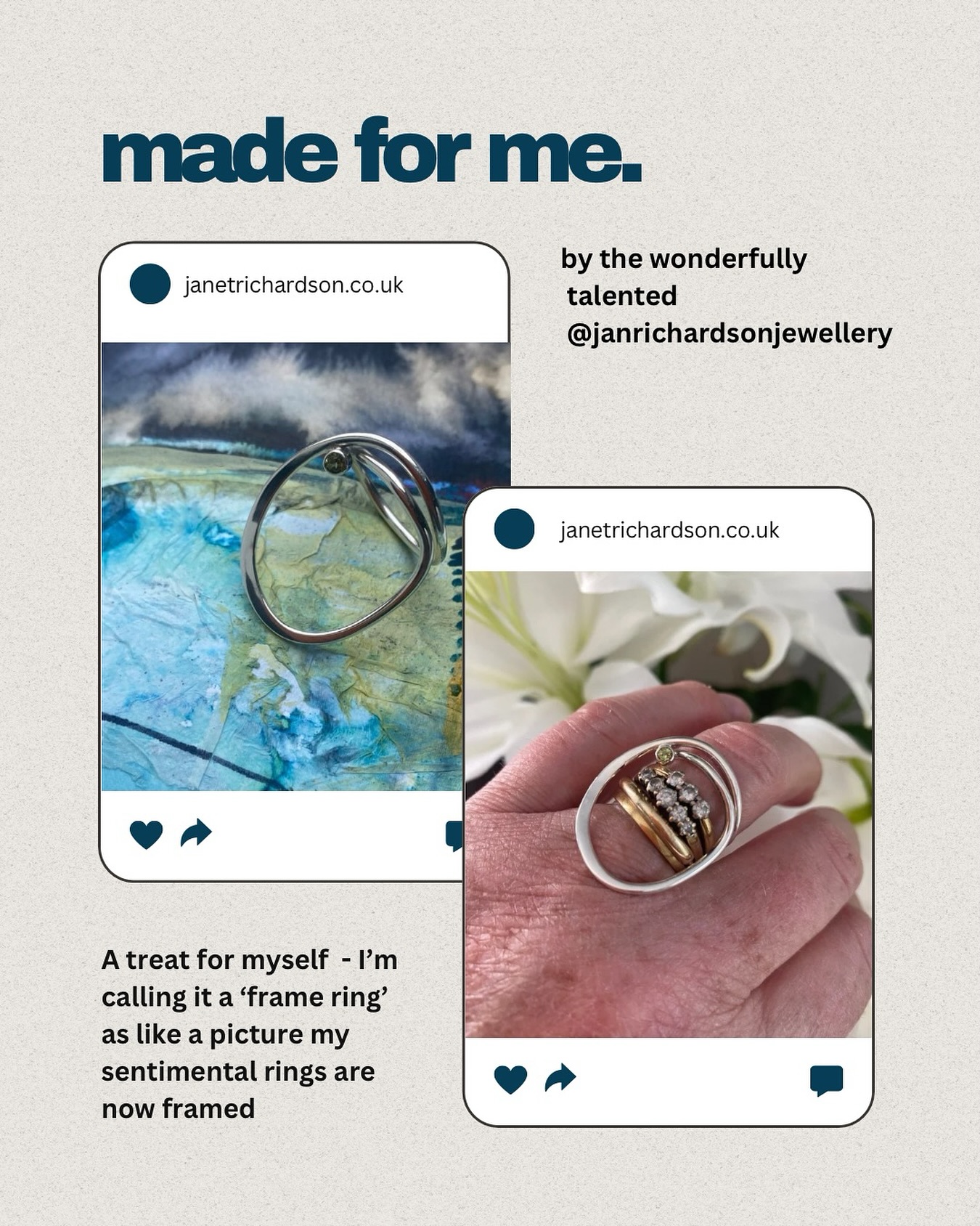 Exhibiting alongside four incredible jewellers last week as part of @oxfordshireartweeks was amazing! Such talent and expertise in one room - I learnt so much from them all.
Thank you @janrichardsonjewellery for making me this beautiful ring - I love it!
Janet is exhibiting till 1st June @ntgreyscourt so if you get a chance do go and have a look.
#gifttomyself
#britishjewellery
#silver
#jparkerpainting
#jewellerydesigner