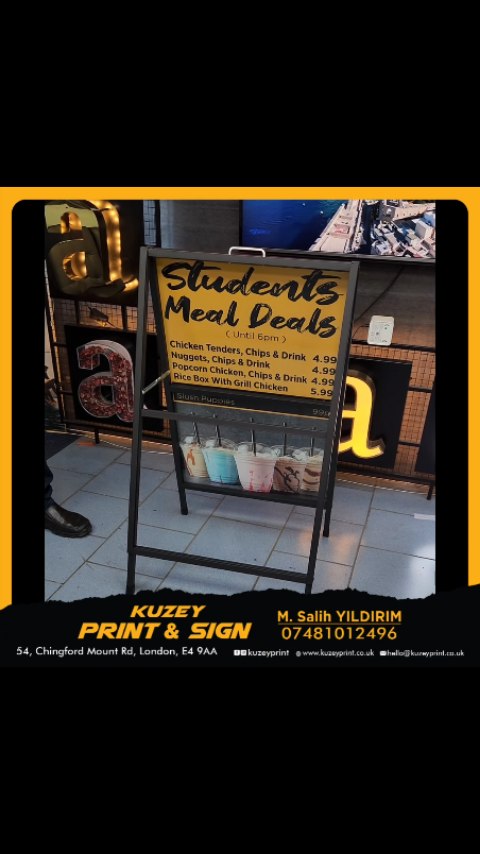 KUZEY PRINT & SIGN
Mob. : 07481012496
54 Chingford Mount Road, London, E4 9AA
www.kuzeyprint.co.uk
Logo and branding design, Shop signs, 3D led buildup letter signs, light box frames for windows, interior light menu boxes, Restaurant Table menus, large format poster and outdoor banner printing, menu, takeaway leafets, flyers, businesscards, vehicle wrapping, roll up banners, window graphics, A boards, A size Frames and posters, sticker and labels, floor stickers etc...
#sign #aboard #shopsign #poster #restaurant #printers #menu #tablemenu #leaflet #businesscards #sign #café #cafeshop